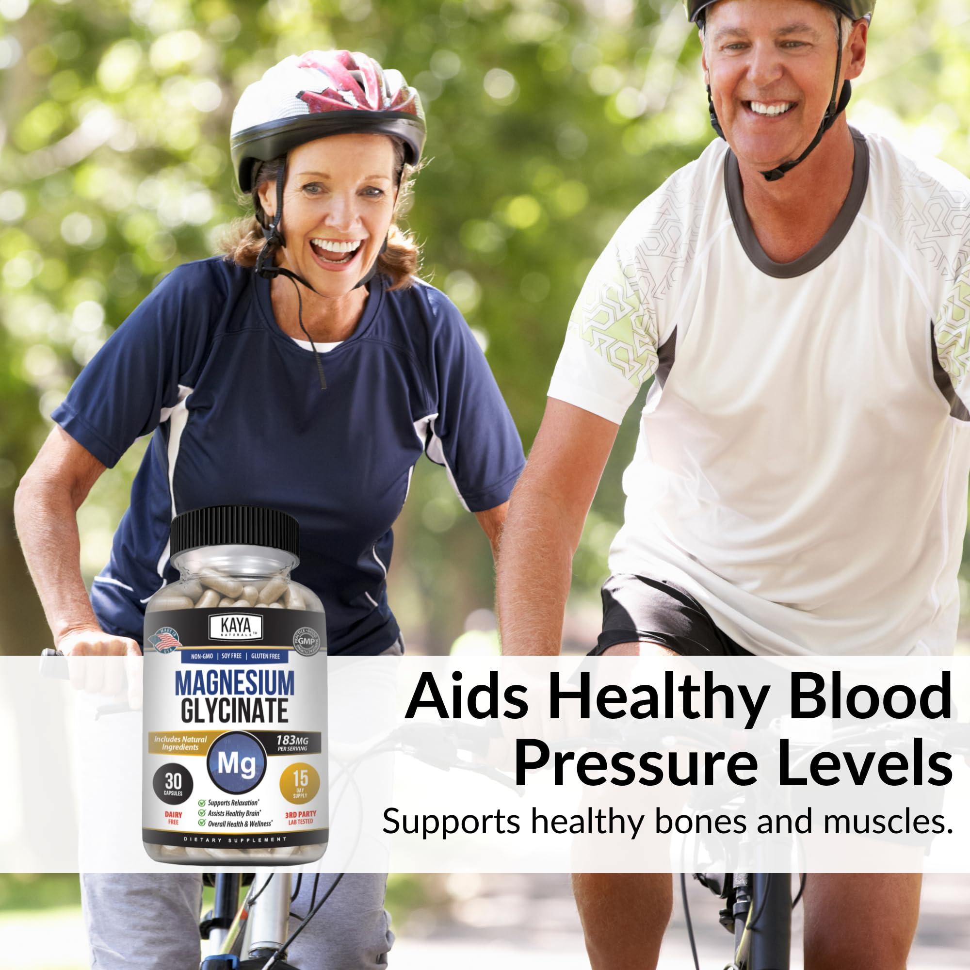 Kaya Naturals Kaya Naturals Magnesium Glycinate 183mg per Caps, Chelated for Maximum Absorption, Non-GMO, NO Gluten Dairy & Soy, Supports Muscle, Joint, and Heart Health (30 Count (Pack of 1))