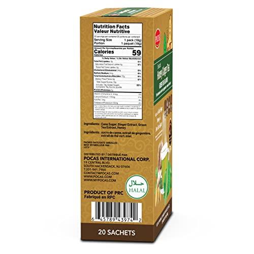 Pocas Pocas Honey Ginger Tea - Instant Tea Powder Packets with Green Tea Extract & Ginger Honey Crystals Tea, Non-GMO/Gluten Free/Caffeine Free Tea, 20 Count