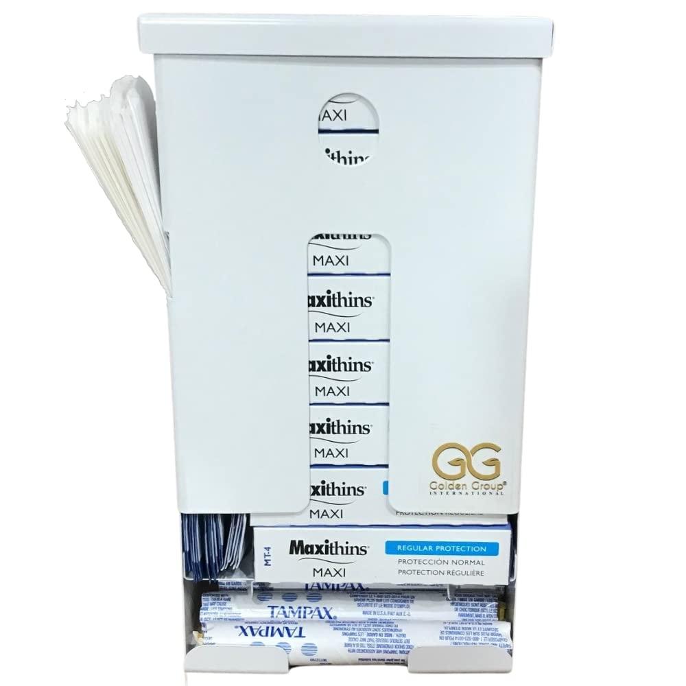 GG Golden Group INTERNATIONAL Tampon and pad Dispenser, Compact, Free Vending, White Steel Restroom Fixture