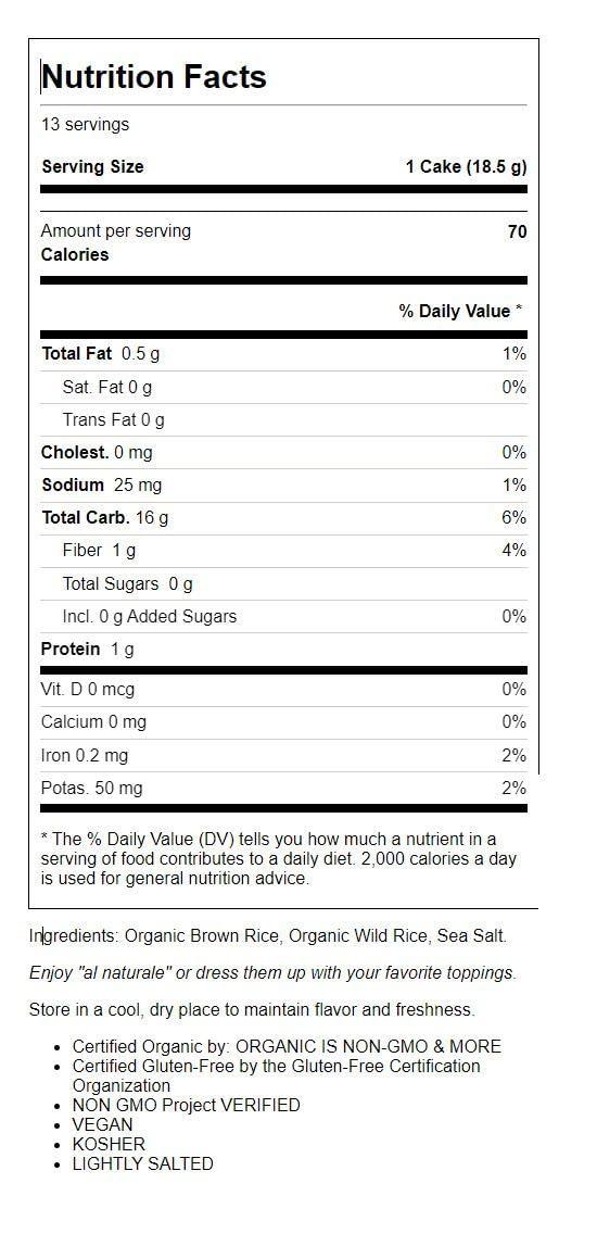 Lundberg Lundberg Family Farms Organic Whole Grain Rice Cakes - Wild Rice 8.5 oz Pkg