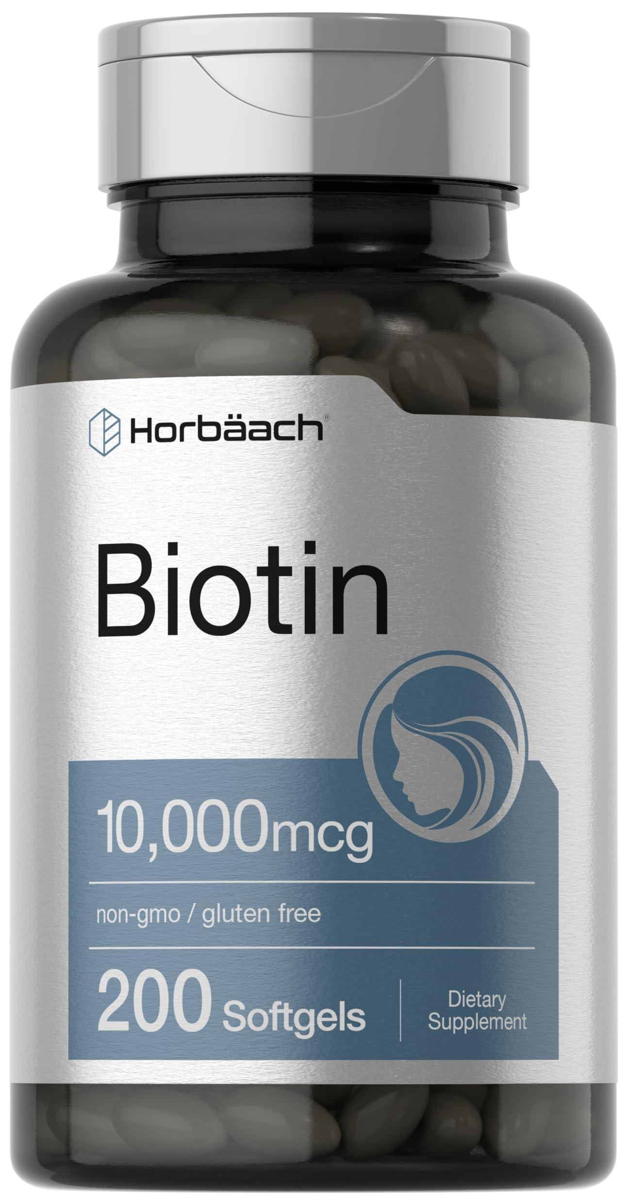 Horbach Horbaach Biotin 10000 mcg | 200 Softgels | Vitamin B7 Supplement | Non-GMO & Gluten Free