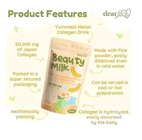 Dear Face Dear Face Beauty Milk Japanese Collagen MELON Drink - 50,000mg Hydrolyzed Collagen, 6.3 Ounce (Pack of 1)