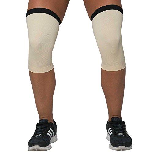 Pure Compression Knee Support Compression Sleeve - Lightweight Knee Brace (Pair) - Great for Running, Weightlifting, Squats, Arthritis (Beige, L)