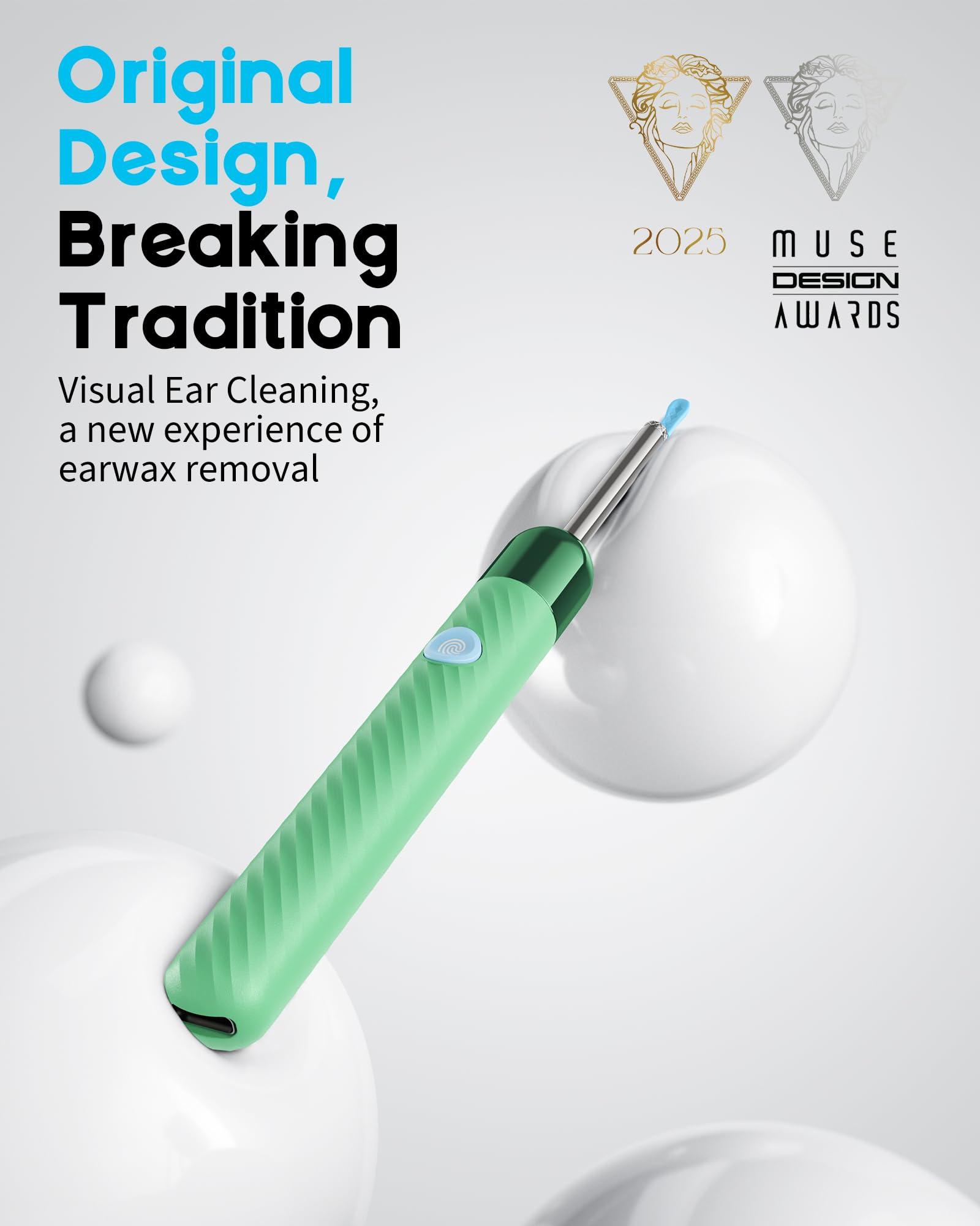 Loyker Ear Wax Removal Tool Camera Otoscope with Light, Ear Wax Removal Kit with 6 Ear Pick, Ear Camera- Green