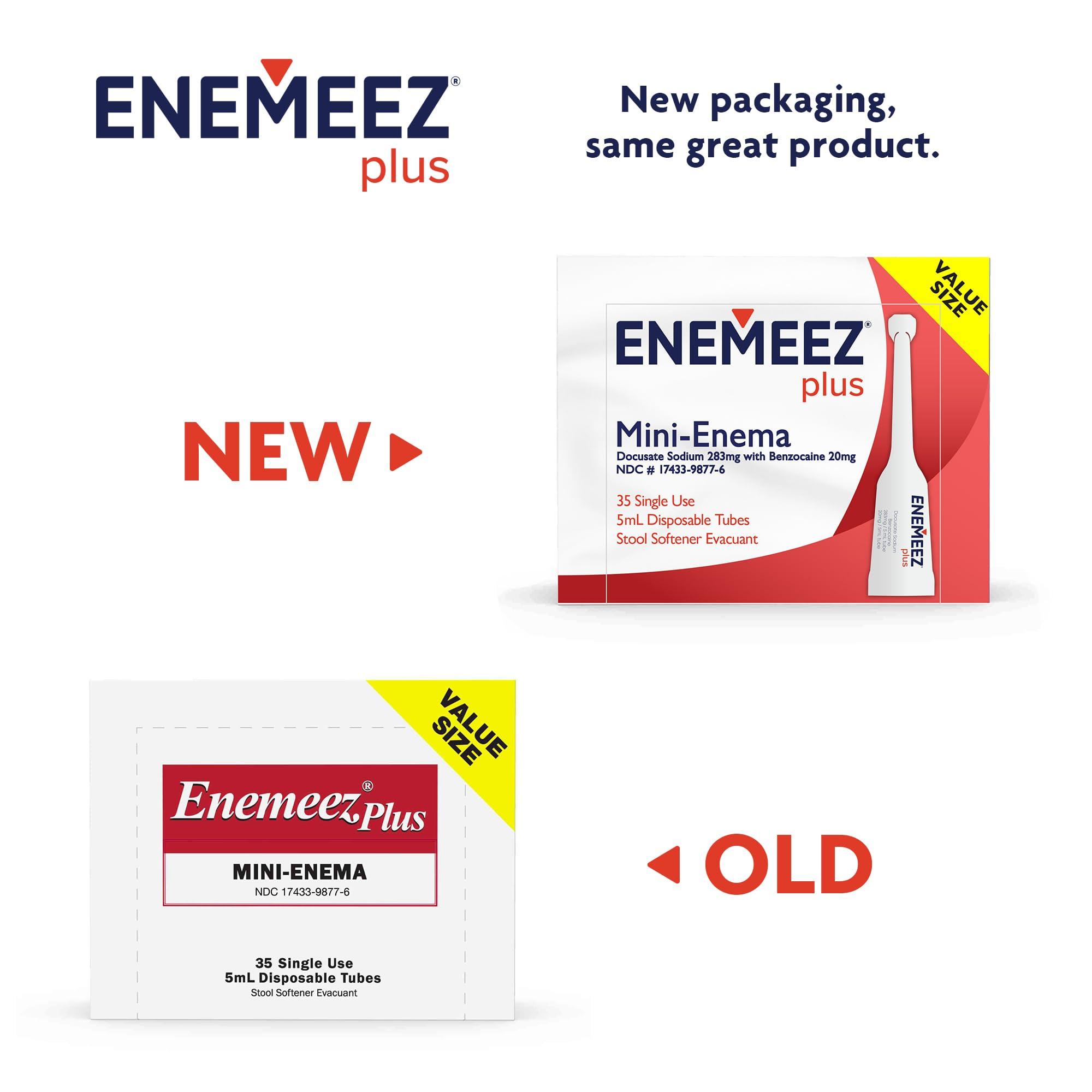 Enemeez Plus Enemeez Plus Mini Enema, 283mg Docusate Sodium and 20 mg Benzocaine Mini Enema, Constipation Relief, 35 Count