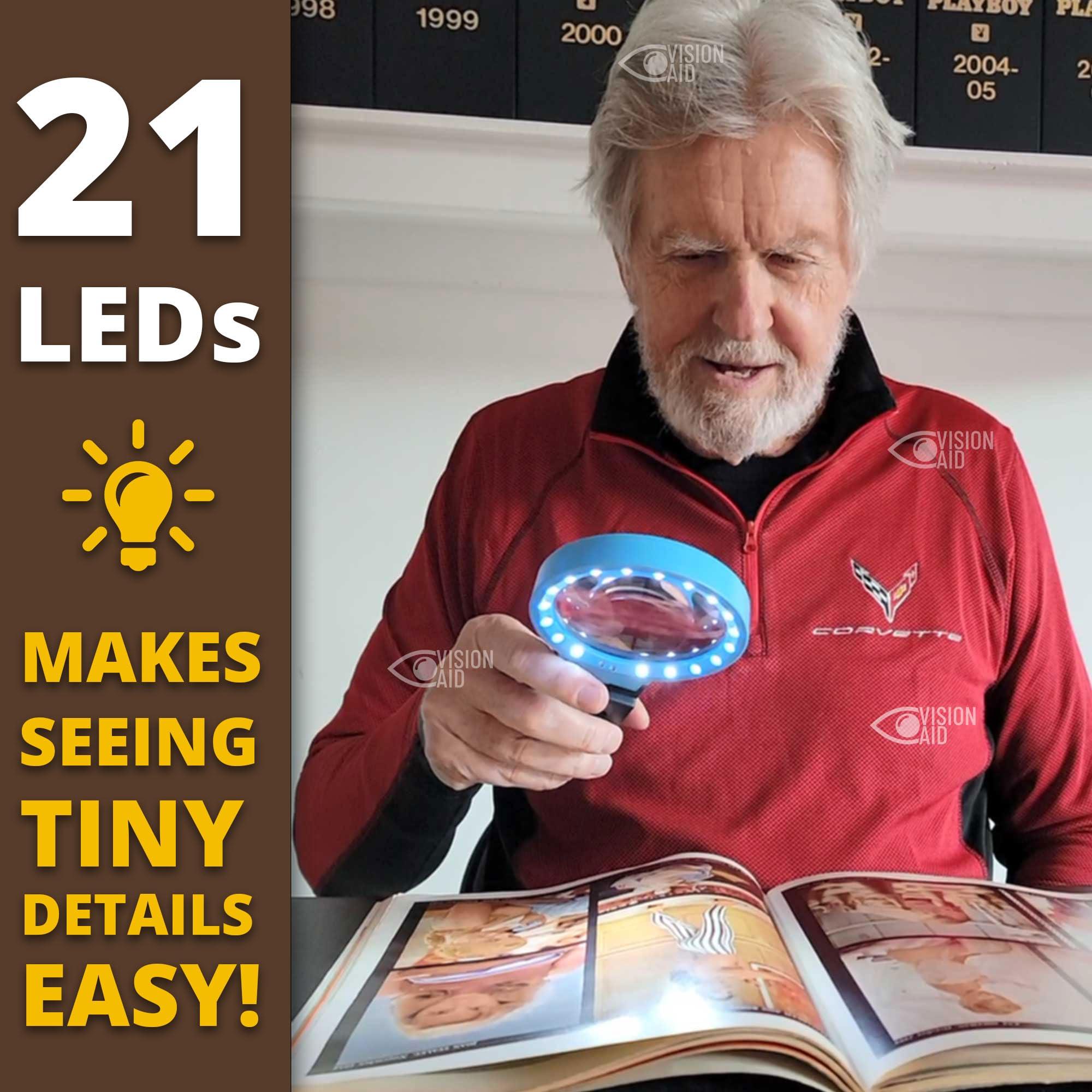 Vision Aid VISION AID 30X Hands-Free Magnifying Glass with 21 LED Lights for Coins Jewelry Crafts Hobby 40X Loupe Handheld or Desktop Stand Magnifier for Seniors Reading Watch Repair Soldering Close Work