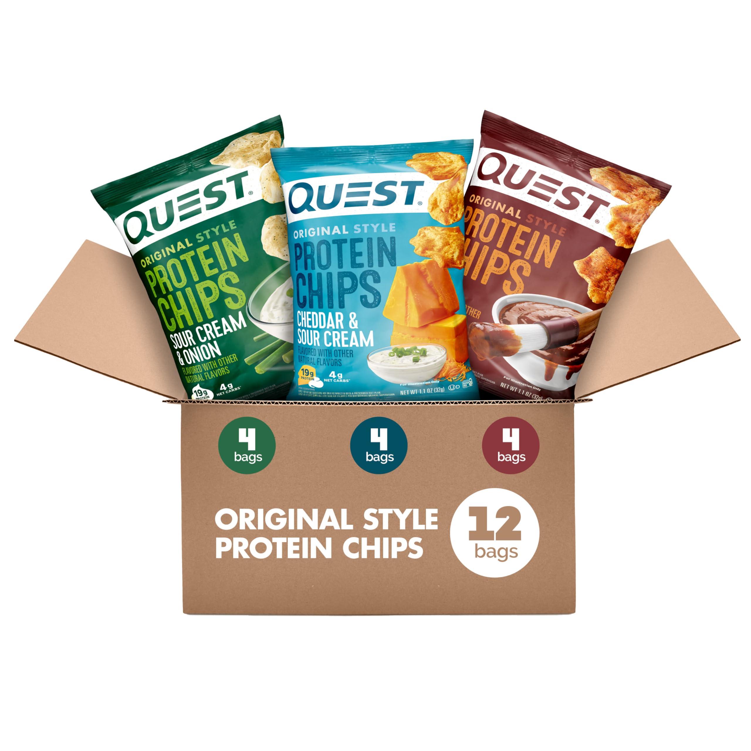 Quest Nutrition Quest Nutrition Protein Chips Variety Pack, (BBQ, Cheddar & Sour Cream, Sour Cream & Onion), High Protein, Low Carb, 1.1 Ounce (Pack of 12)