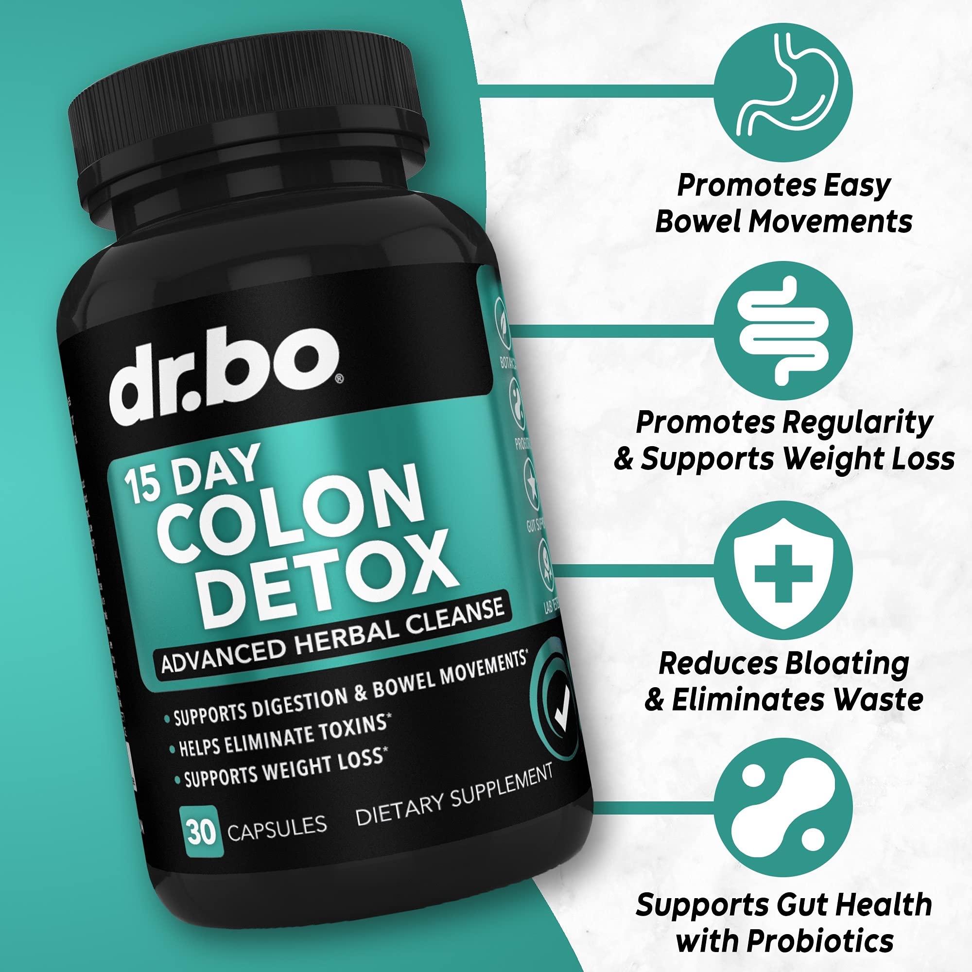 DR. BO Activated Charcoal & Colon Cleanser Detox - Organic Coconut Charcoal Pills & Colon Cleanse for Stomach Gas Bloat & Regularity - Bowel Movement Supplements for Stomach Bloating, Gut Support