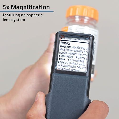 Carson Carson MiniBrite LED Lighted Slide-Out Aspheric Magnifier with Protective Sleeve (PO-55), 5X, Gray