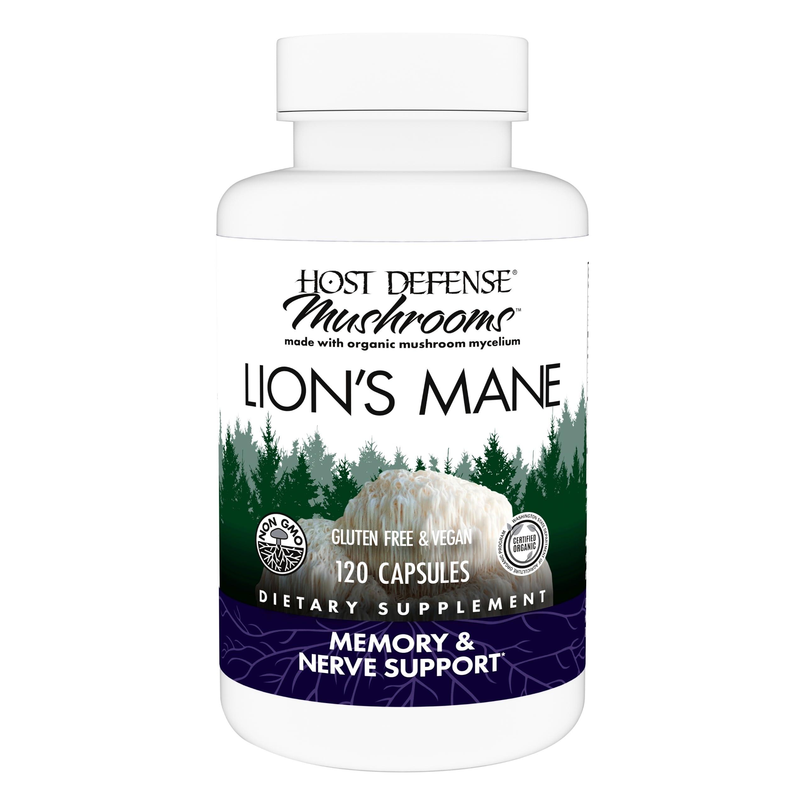 Host Defense Host Defense Mushrooms Lion's Mane - Brain Health Support Supplement for Focus & Memory Function - Immune & Nervous System Support Supplement - 120 Capsules (60 Servings)*