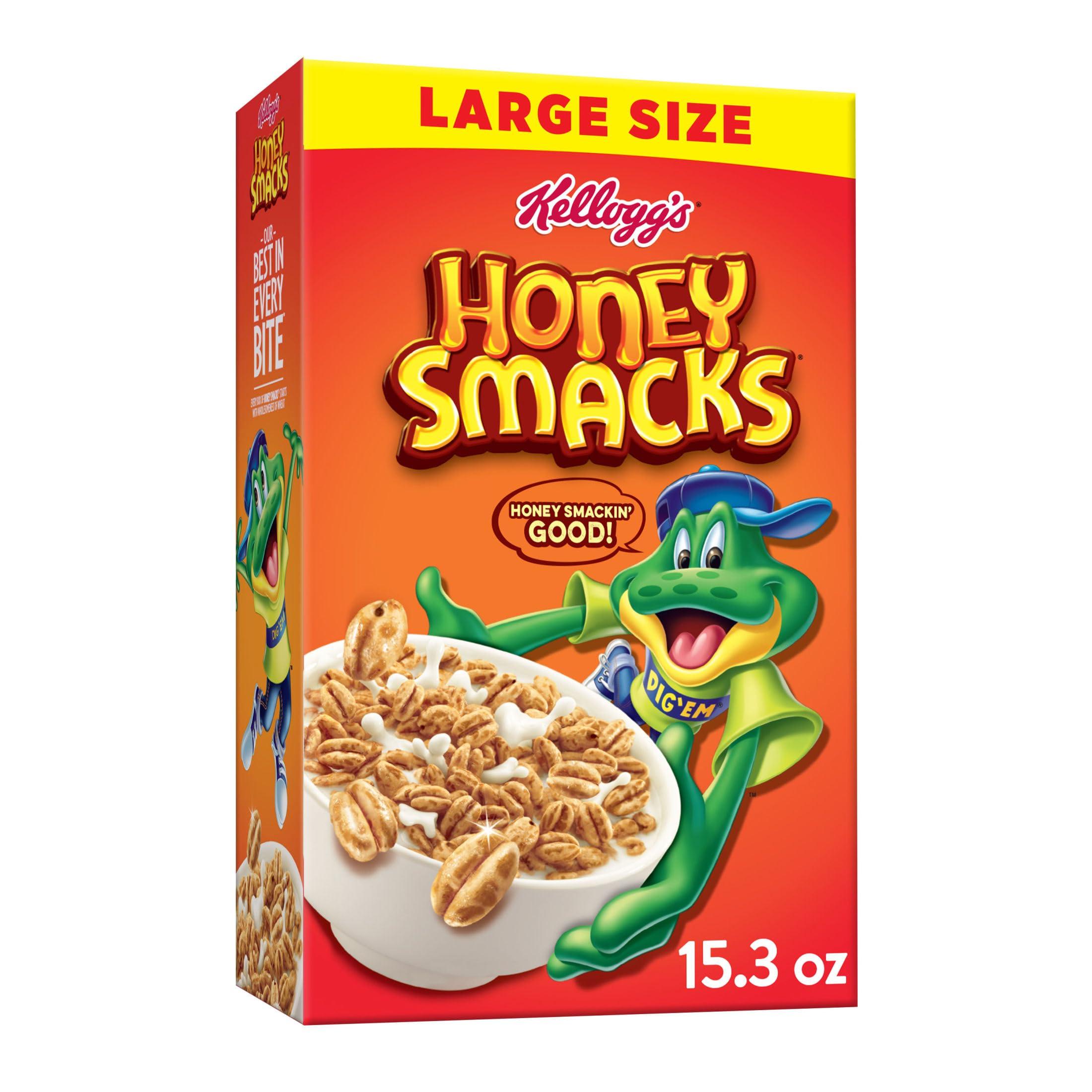 Honey Smacks Honey Smacks Breakfast Cereal, Made with Whole Grain, Kids Snacks, Large Size, Original, 15.3oz Box (1 Box)
