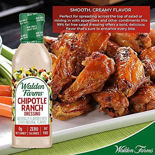 Walden Farms Walden Farms Chipotle Ranch Dressing 12 Oz. Bottle | Fresh & Delicious Salad Topping | 0g Net Carbs Condiment | Kosher Certified | Great on Salads | Burgers | Sandwiches | Tacos | Pizza and Many More