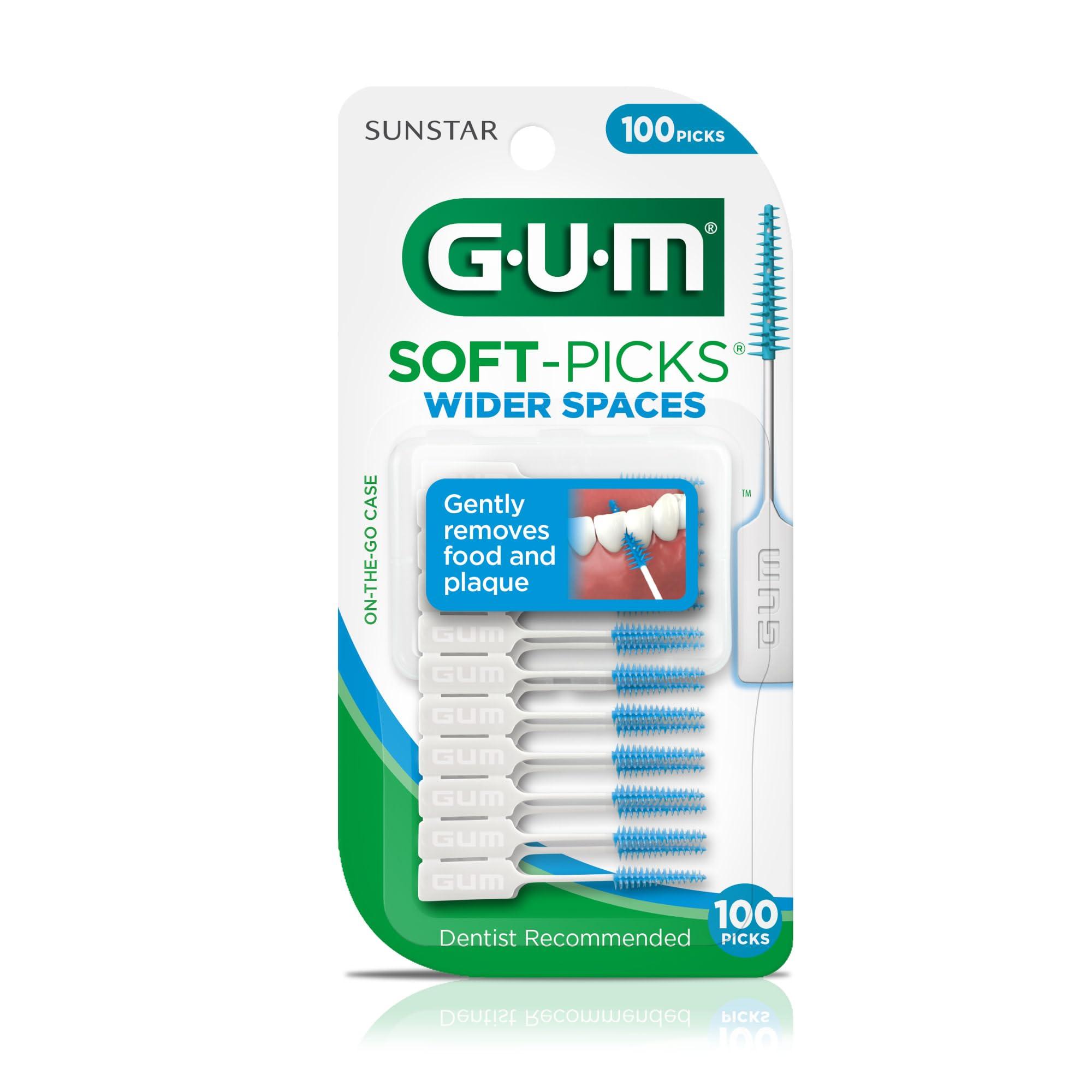 GUM GUM Soft-Picks Wider Space, Easy to Use Dental Picks for Teeth Cleaning and Gum Health, With Convenient Carry Case, Dentist Recommended Dental Floss Picks, 100ct