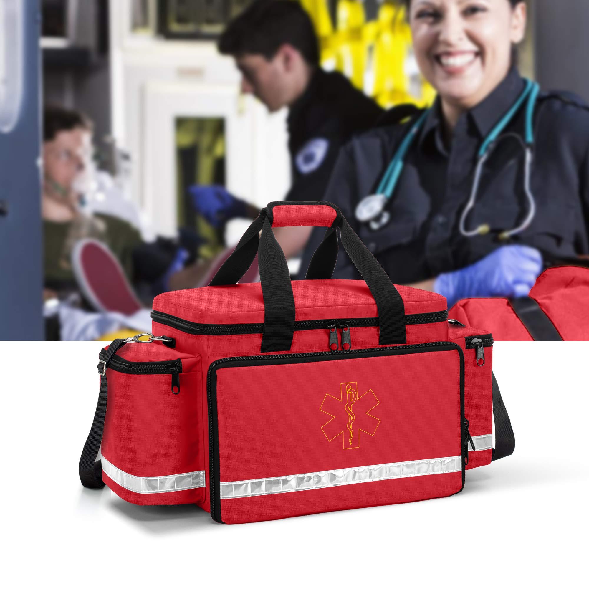 Trunab Trunab Emergency Responder Trauma Bag Empty, Professional First Aid Kits Storage Medical Bag with Inner Dividers and Anti-Scratch Bottom, Ideal for EMT, EMS, Paramedics, Red, Bag ONLY