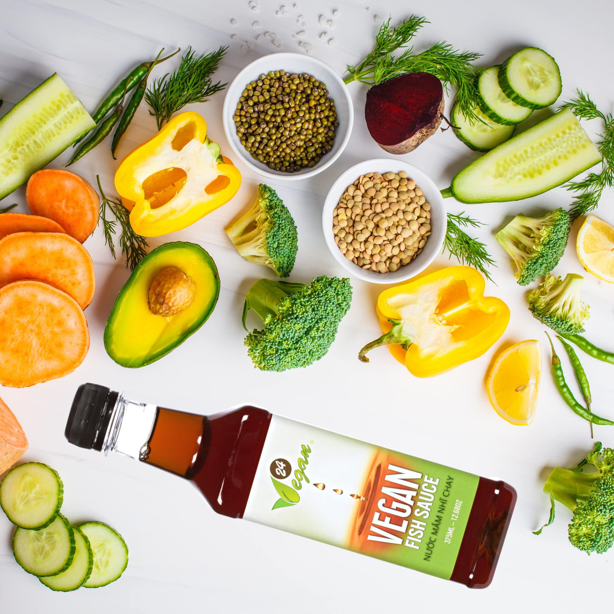 24Vegan 24Vegan Fish Sauces Premium Plant-Based Seasoning Sauce, All-Purpose Instant Flavor Boost, Gluten Free Fish Sauce, Gluten Free Soy Sauce, Vegetarian Asian Sauces, Vegetable Umami Flavor, Dressings and Marinades for a Sweet, Tangy and Spicy Flavor 12.