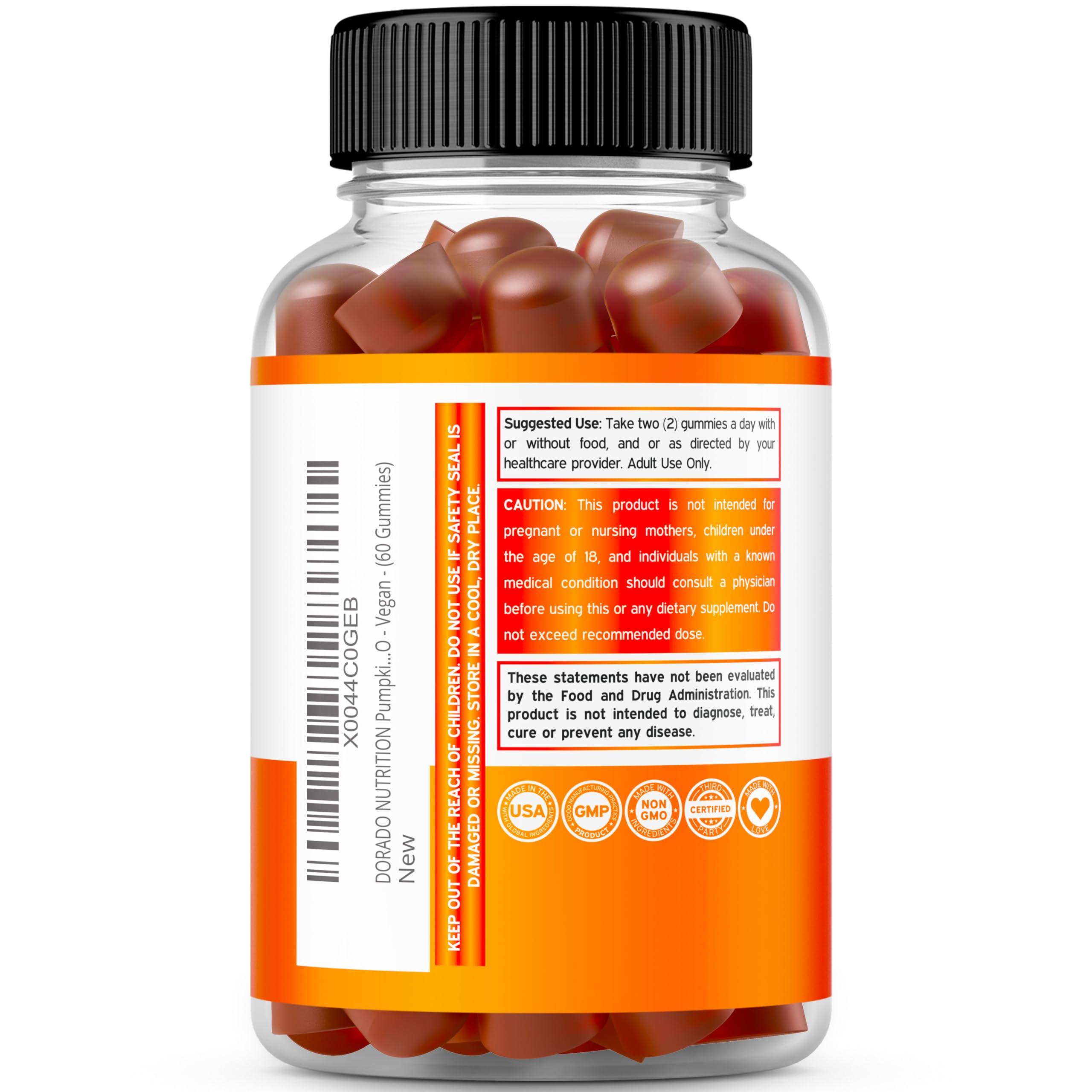 DORADO NUTRITION Pumpkin Seed Oil Gummies - 4,000mg Pumpkin Seed Oil For Hair Growth and Bladder Control - Sugar Free Gummy - Delicious Orange Flavor - Non GMO - Gluten Free - Vegan Supplement - (60 Count)