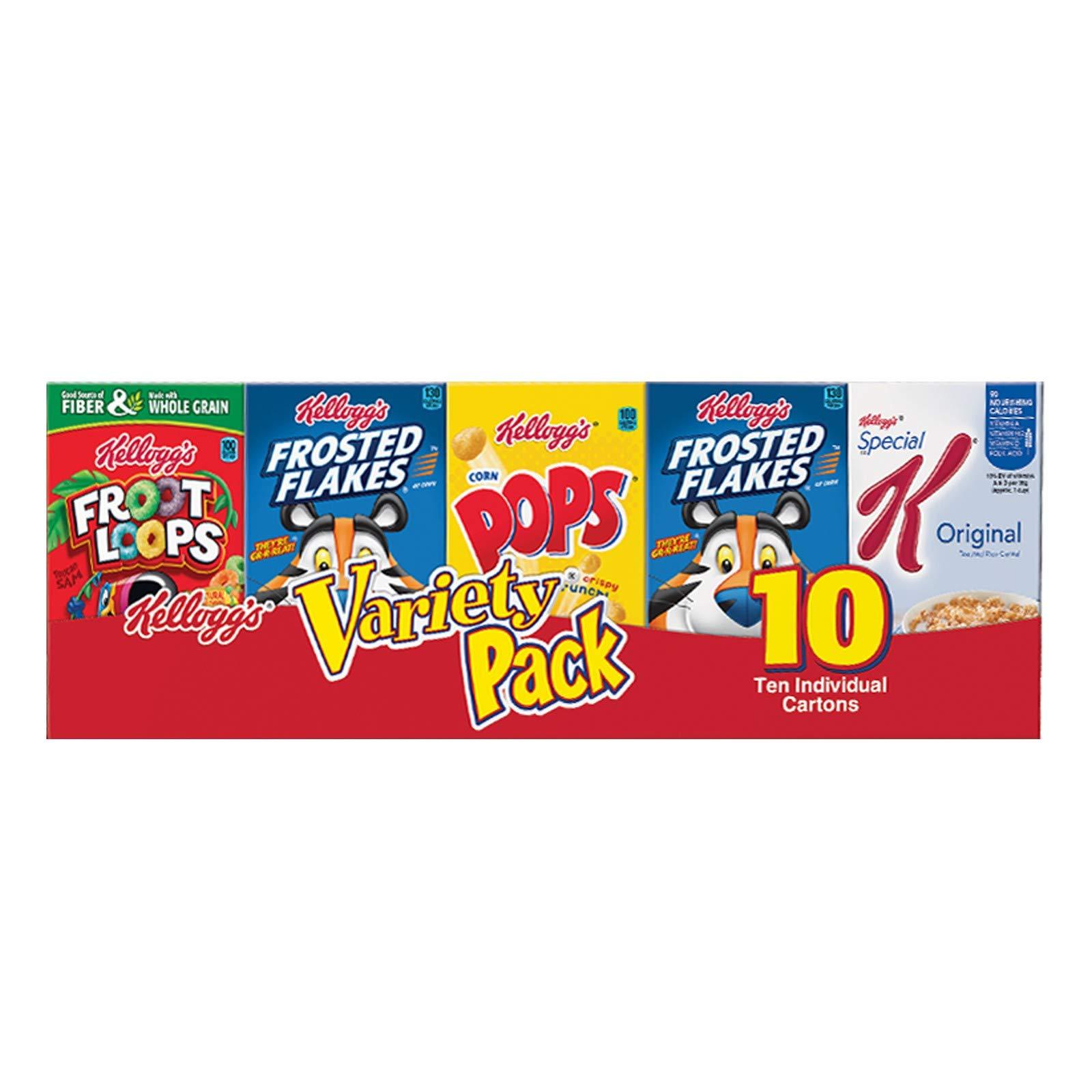 Kellogg's Kellogg's Cold Breakfast Cereal, Single Serve, Variety Pack, 10.94oz Tray (10 Boxes)