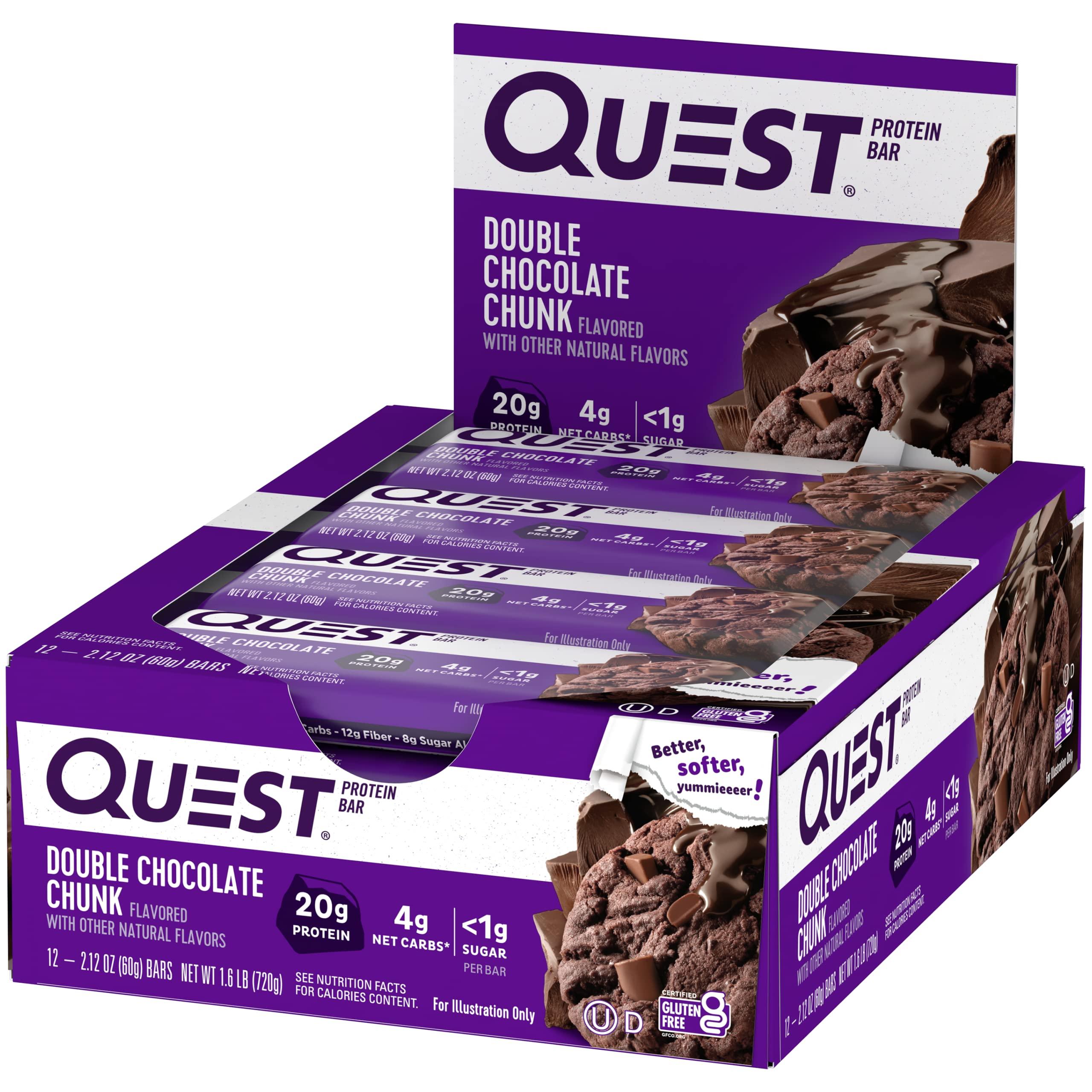 Quest Nutrition Quest Nutrition Double Chocolate Chunk Protein Bars, High Protein, Low Carb, Gluten Free & Lemon Cake Protein Bars, High Protein, Low Carb, Gluten Free, 12 Count