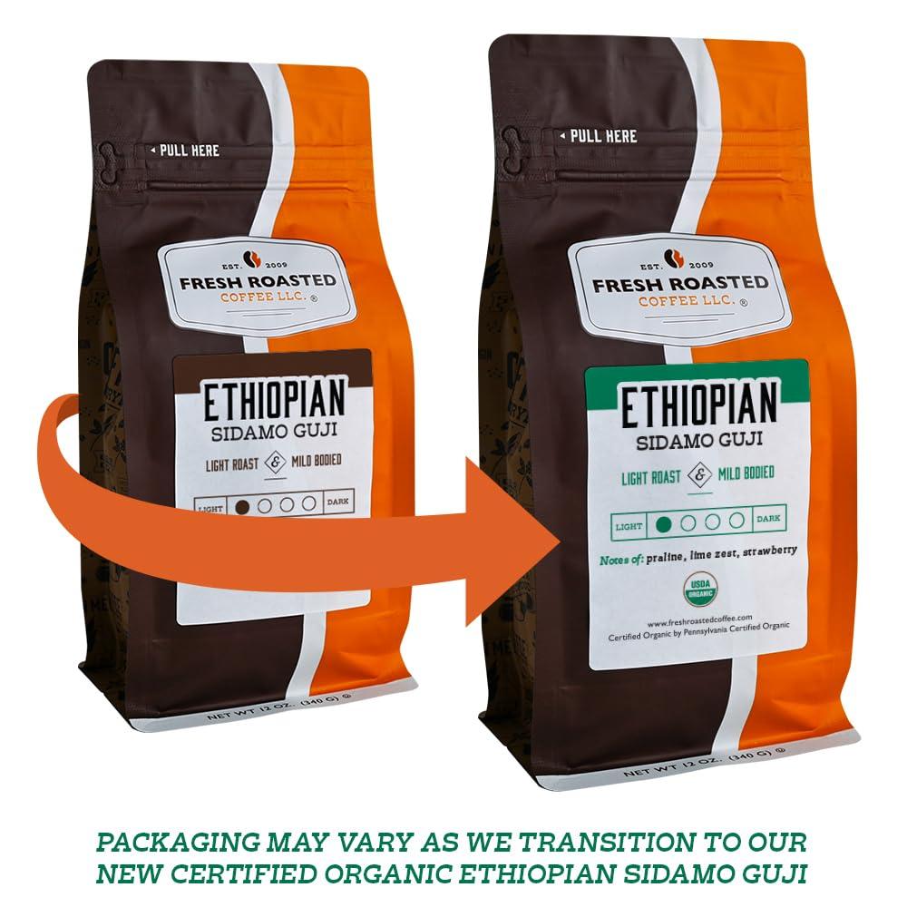 Fresh Roasted Coffee Fresh Roasted Coffee, Organic Ethiopian Sidamo Guji, 2 lb (32 oz), Light Roast, Kosher, Whole Bean