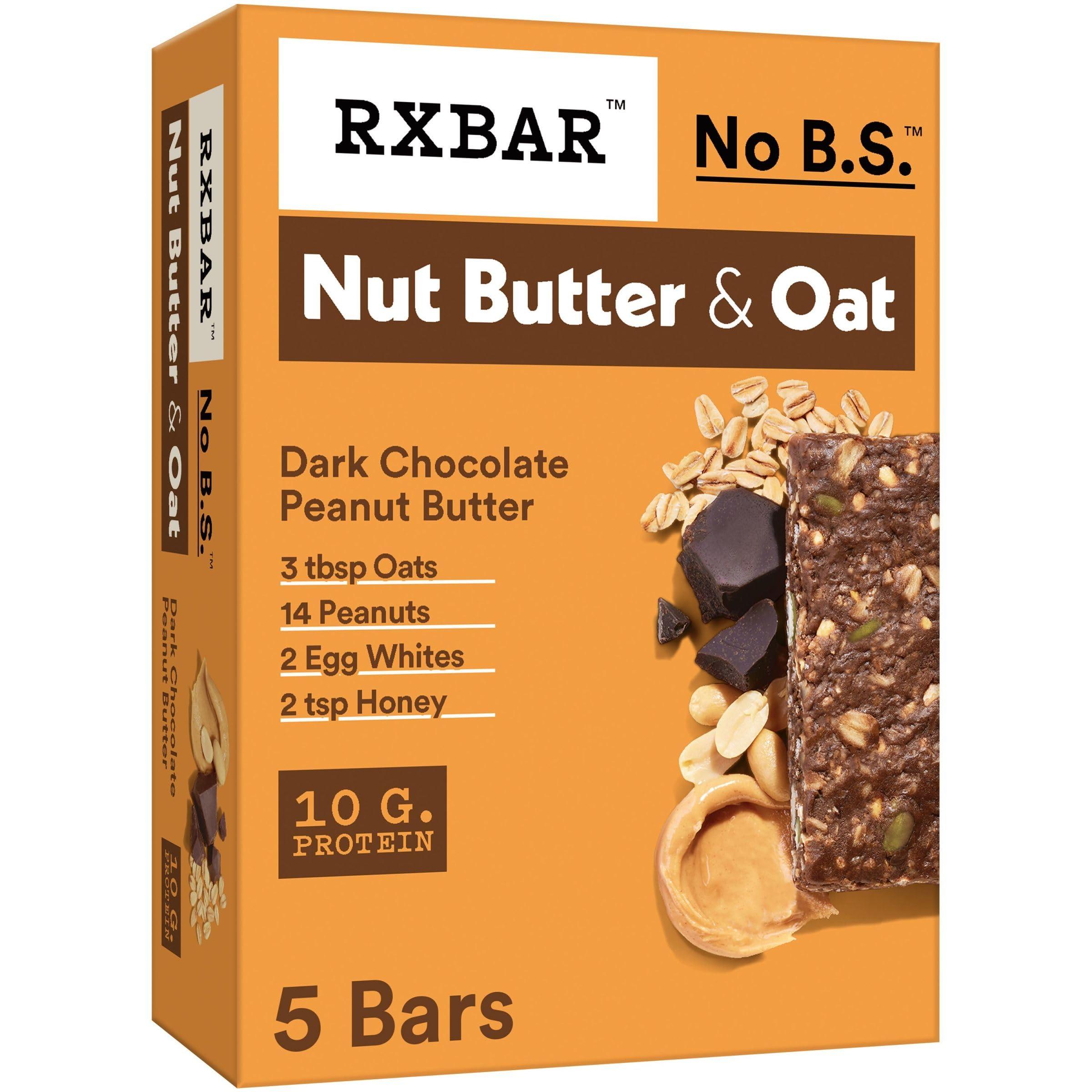 RXBAR RXBAR Nut Butter and Oat Protein Bars, Protein Snacks, Snack Bars, Dark Chocolate Peanut Butter, 9.7oz Box (5 Bars)