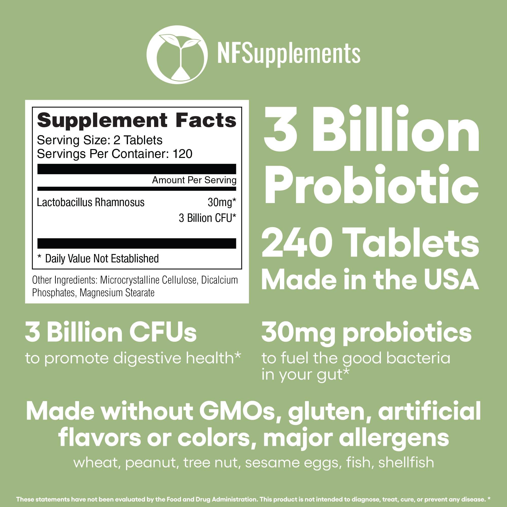 Natural Foundation Supplements Lactobacillus Rhamnosus Probiotic Supplement 240 Tablets 3 Billion CFU Probiotics for Men & Women Supports Intestinal Digestive & Gut Health Made in The USA (240, Lactobacillus Rhamnosus)