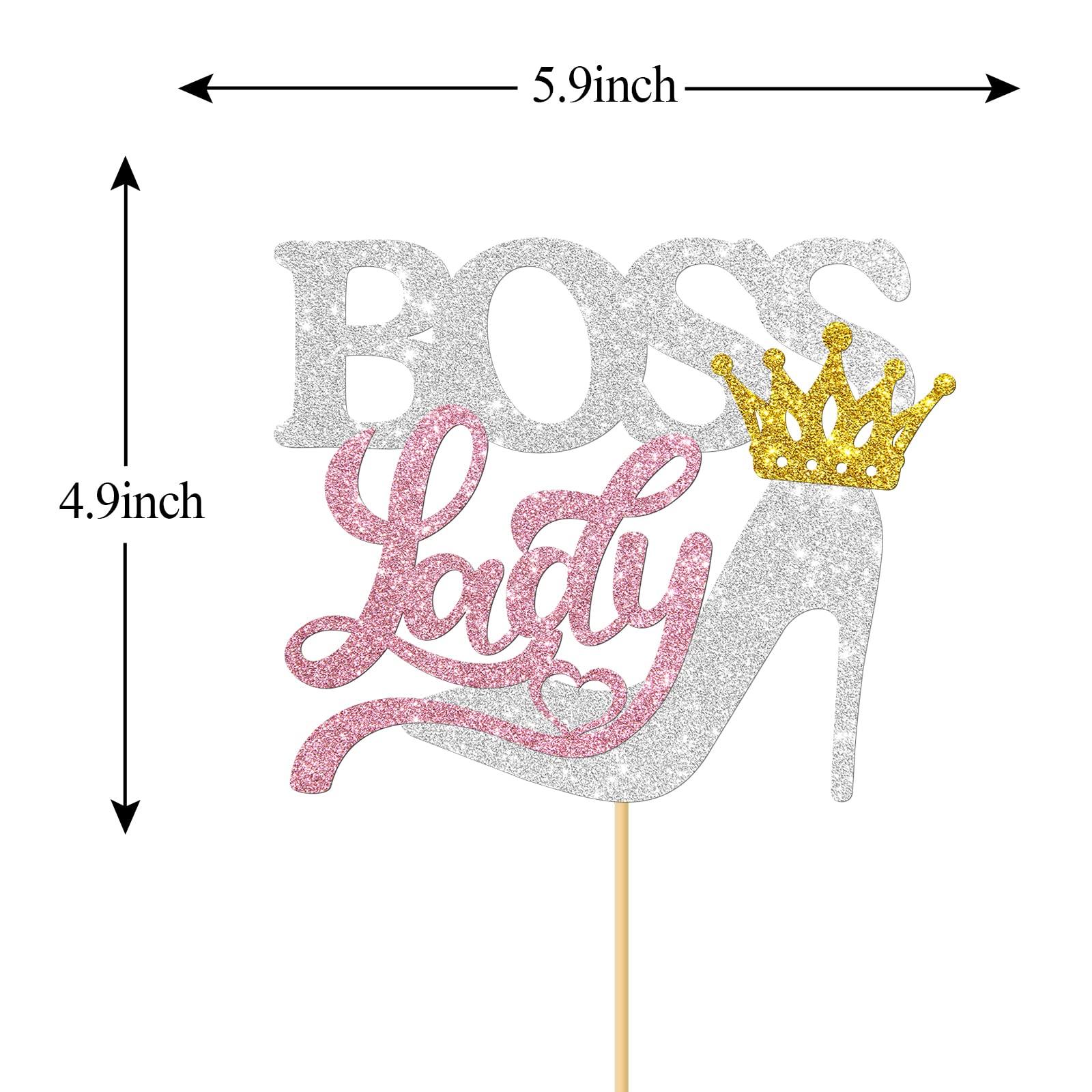 MonMon & Craft MonMon & Craft Boss Lady Cake Topper / Girl Boss Birthday Party Decor / Reveal Gender Sign Cake Topper / Baby 1st Birthday Party Decorations - Silver Glitter