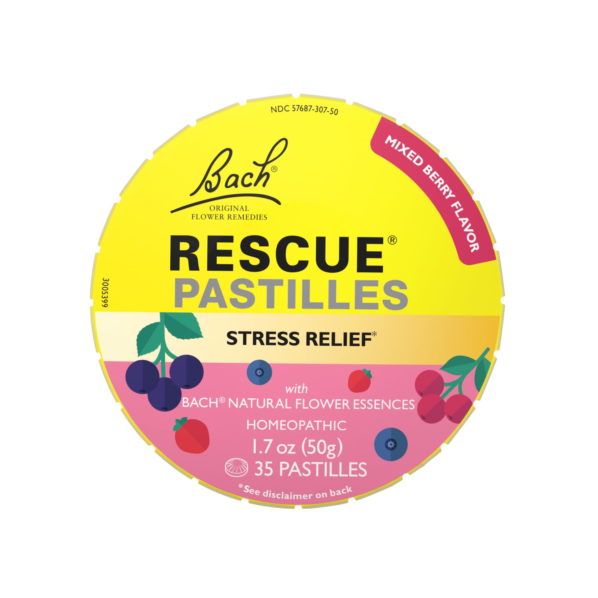 RESCUE RESCUE Bach PASTILLES, Mixed Berry Flavor, Stress Relief Lozenges, Homeopathic, Flower Essences, 35 Count