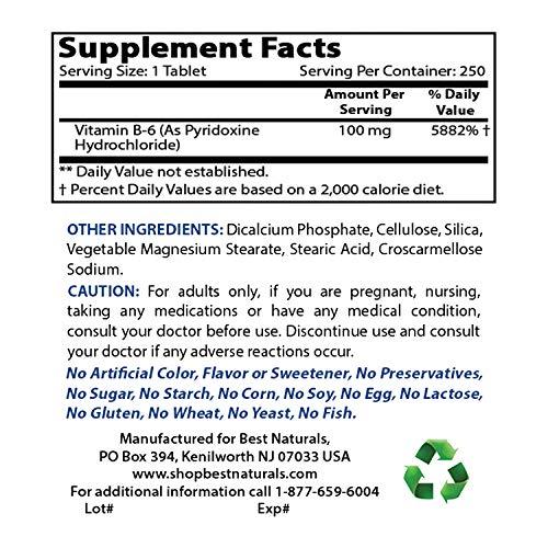 Best Naturals Best Naturals Vitamin B6 Tablet, 100 mg, 250 Count