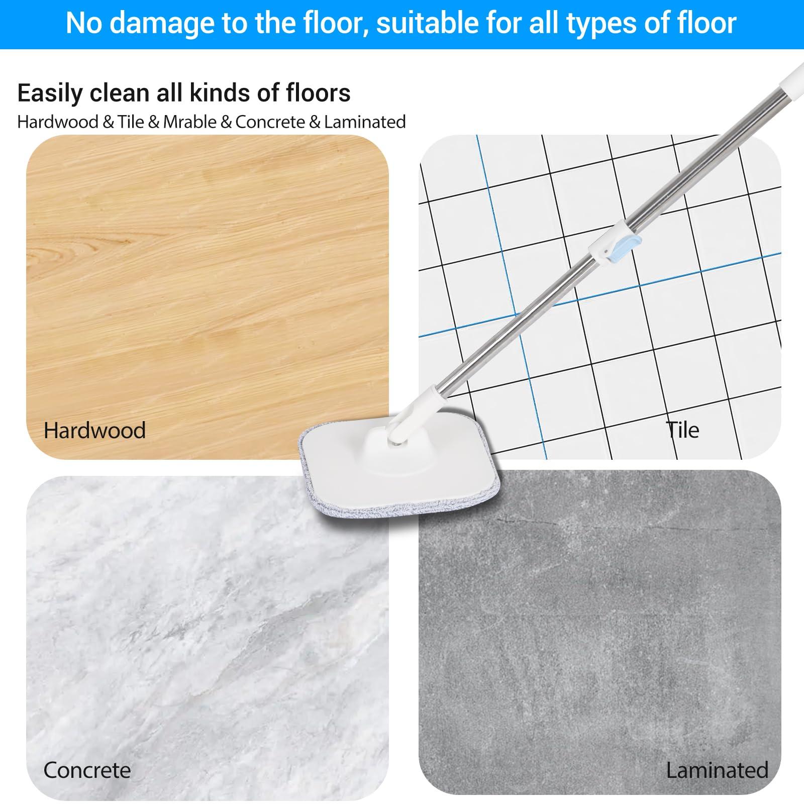 CIWEI Spin Mop, Mop and Bucket with Wringer Set for Home Cleaning Spinning Mops with Separate Dirty and Clean Water Wet and Dry Mop for Floors (Square Spin Mop, 3 Washable Microfiber Mop Pads)