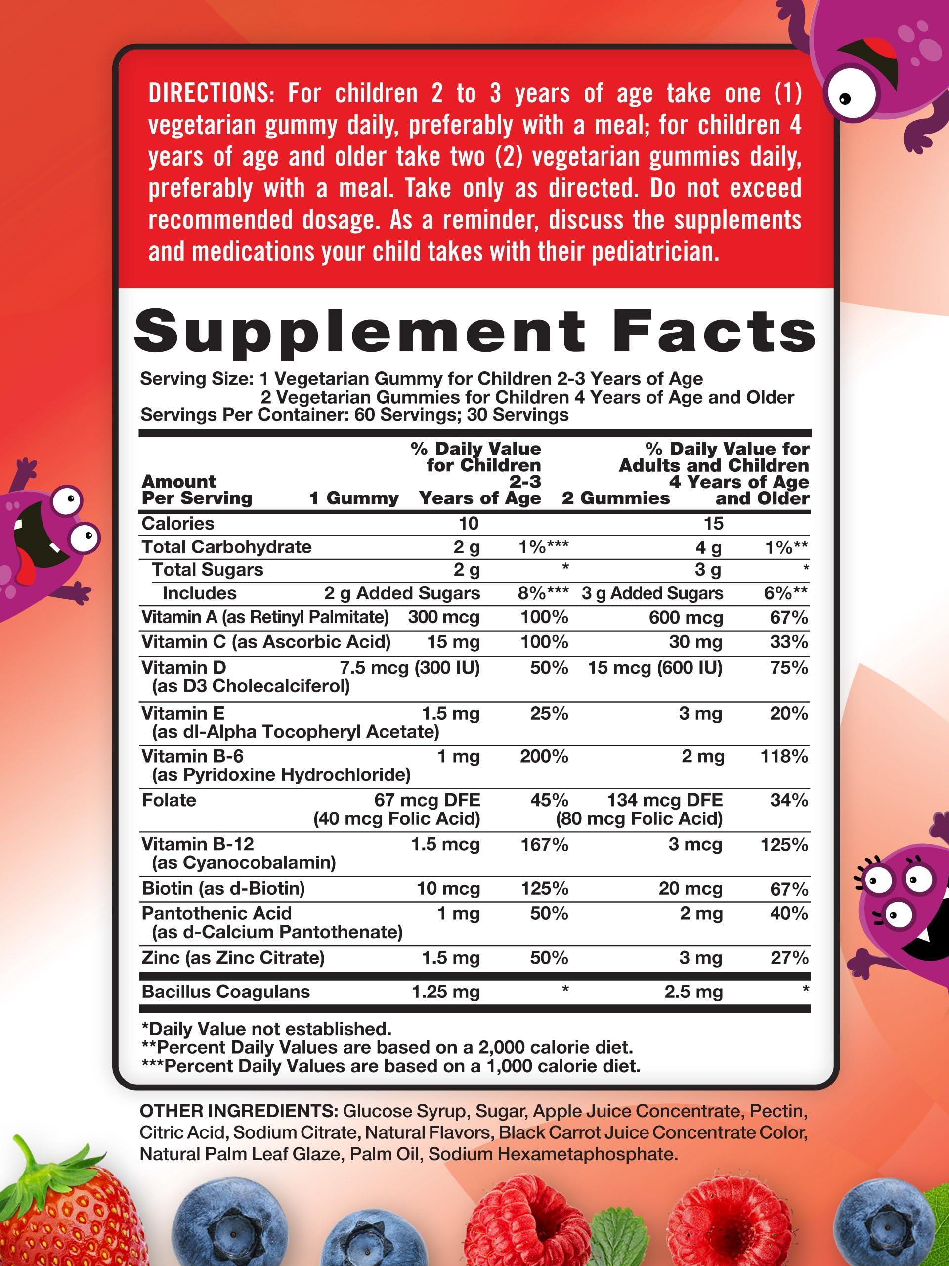 Nature's Truth Nature\'s Truth Kids Multivitamin Gummies with Probiotics | 60 Count | Berry Punch Flavor | Vegetarian, Non-GMO, and Gluten Free Supplement