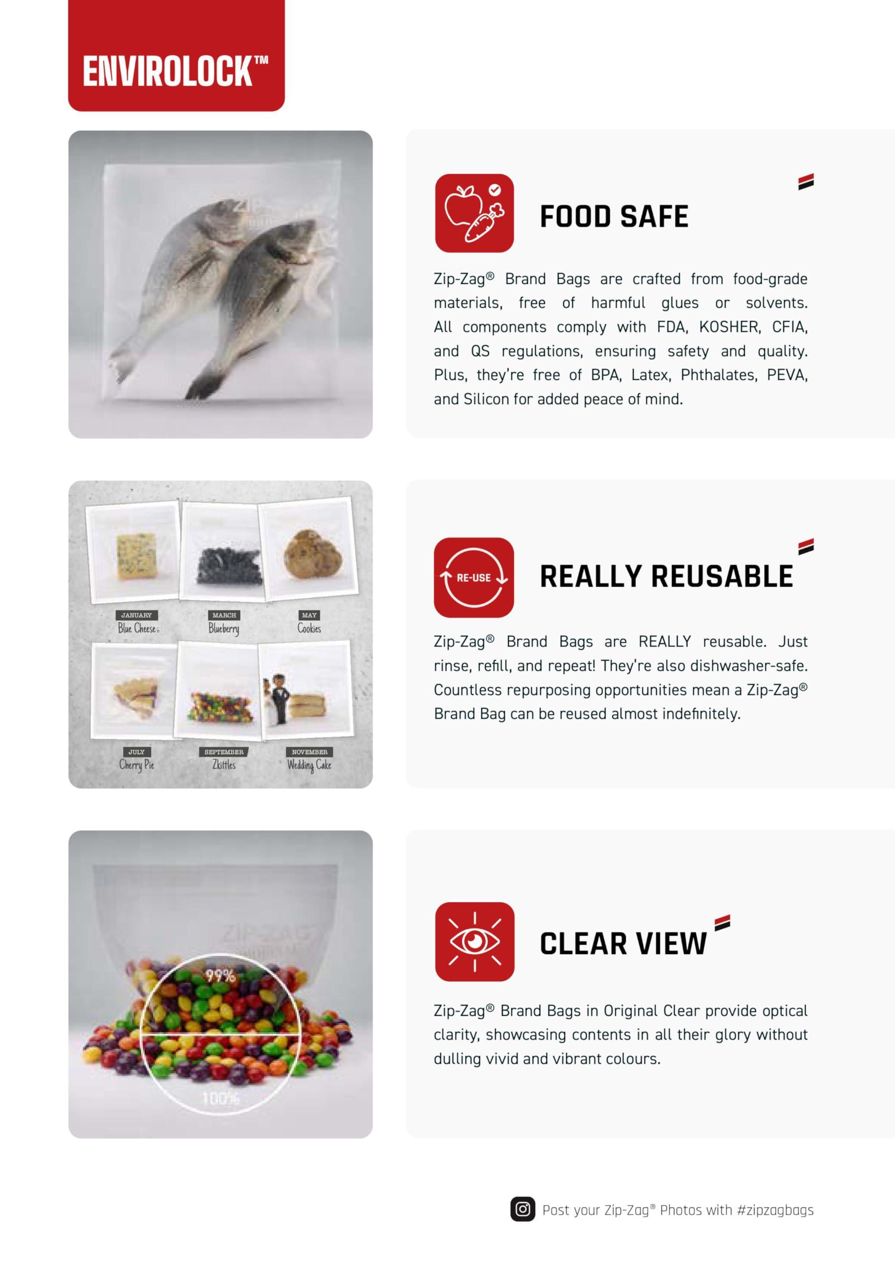 ZIP-ZAG Zip Zag Bag (1 LB) 10x One Pound Zip Lock Bags (16.93\" x 11\") Say Goodbye to Stale Herbs And Spices With Food Safe Zipper bags | Resealable, Reusable, Washable and Airtight Zipper Bags