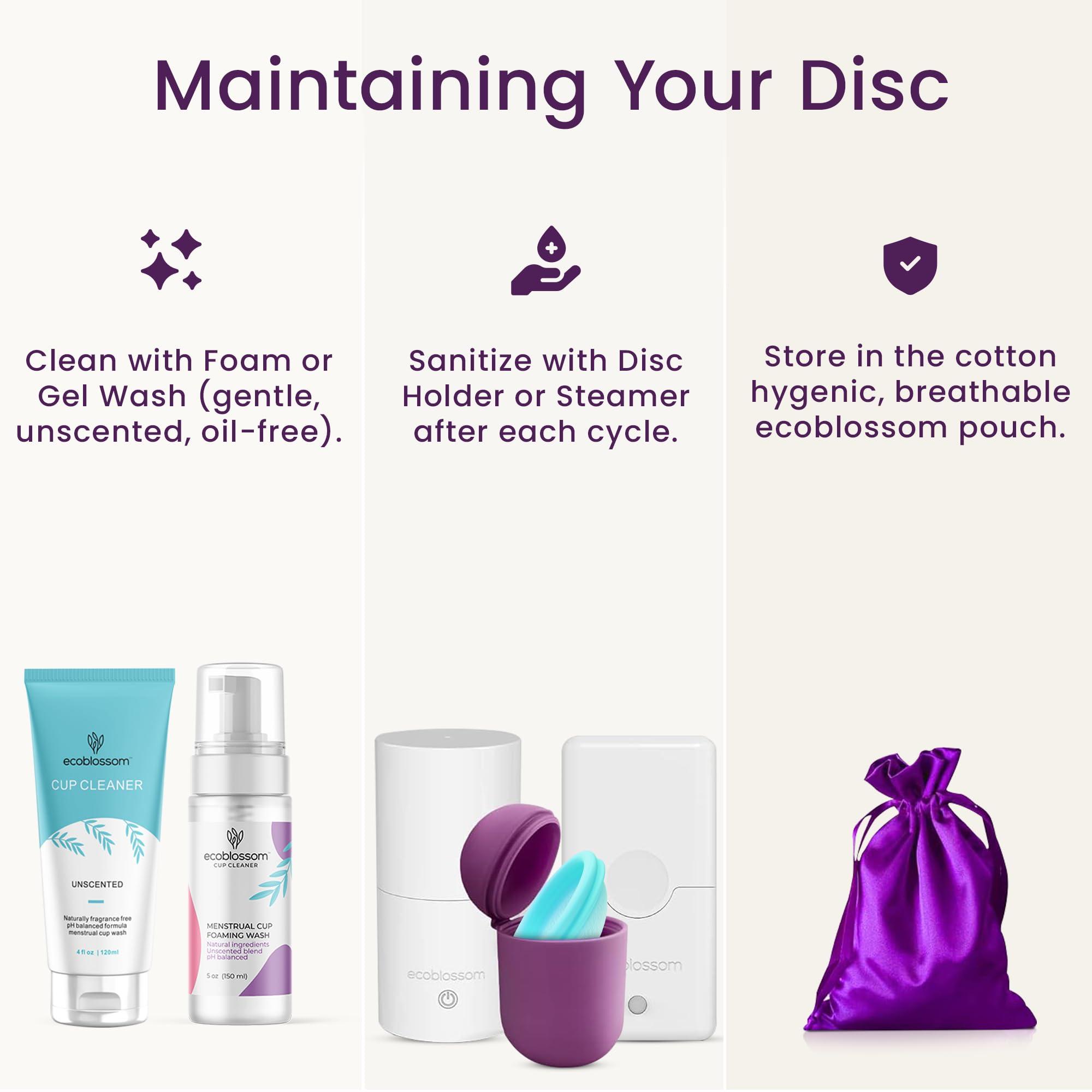 EcoBlossom Ecoblossom Reusable Menstrual Disc - Large Menstrual Cup - Soft Period Disc for Women Designed with Flexible, Medical-Grade Silicone Period Cup (Large, Cyan)