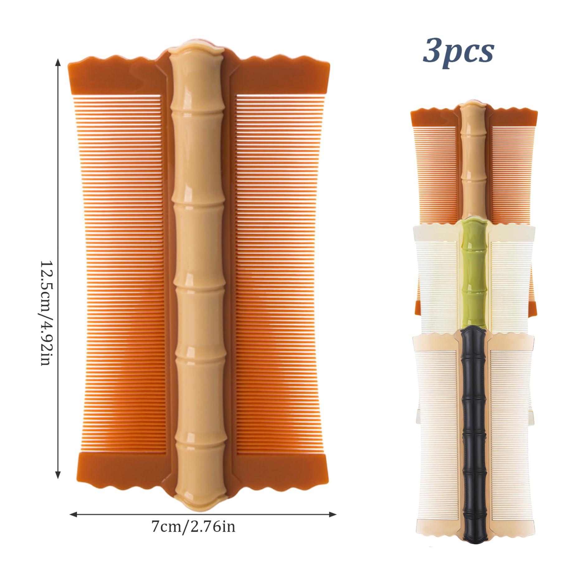 Hibycknl Dandruff Comb 3PCS PP Bamboo Styling Double-Sided Fine Teeth Lice Comb Thick Hair Flea Comb Comfortable Lice Brush 4.9x2.8 Inch Dandruff Comb