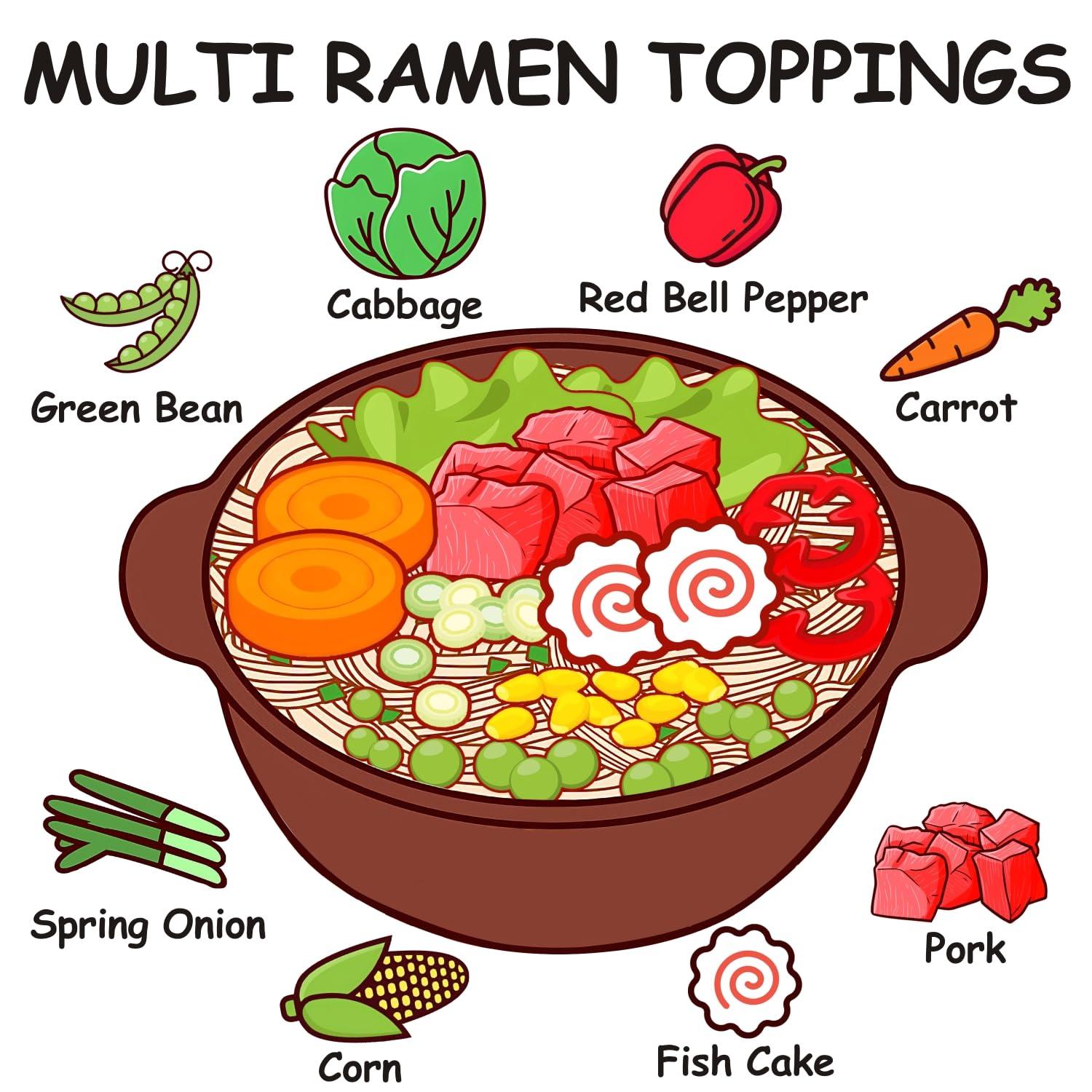 Yimi Yimi Dried Ramen Toppings, 8 Different Toppings - Dehydrated Vegetables | Freeze Dried Fish Cake | Cabbage | Spring Onion, Ramen Toppers Add Flavor To Instant Noodles, Chashu Flavor, Ideal Gift for St. Patrick's Day