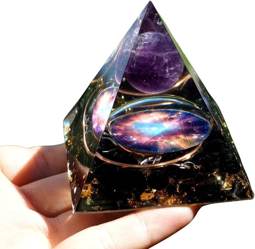 EternalOrgone EternalOrgone Orgone Pyramid Orgonite Healing Crystals Pyramid for Positive Energy with Obsidian Stones and Amethyst Crystal That Promotes Wealth, Prosperity and attracts Success (Black-2)