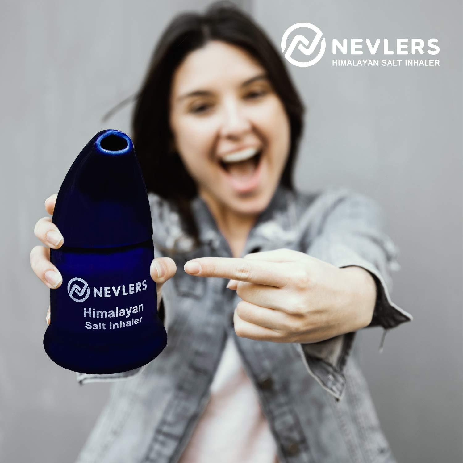 Nevlers Nevlers Navy Blue Himalayan Salt Inhaler w/ 6 Oz Coarse Pink Himalayan Sea Salt | Ceramic Portable Himalayan Pink Salt Inhaler for Lungs & Nose | Homeopathic Natural Asthma Relief Smelling Salts