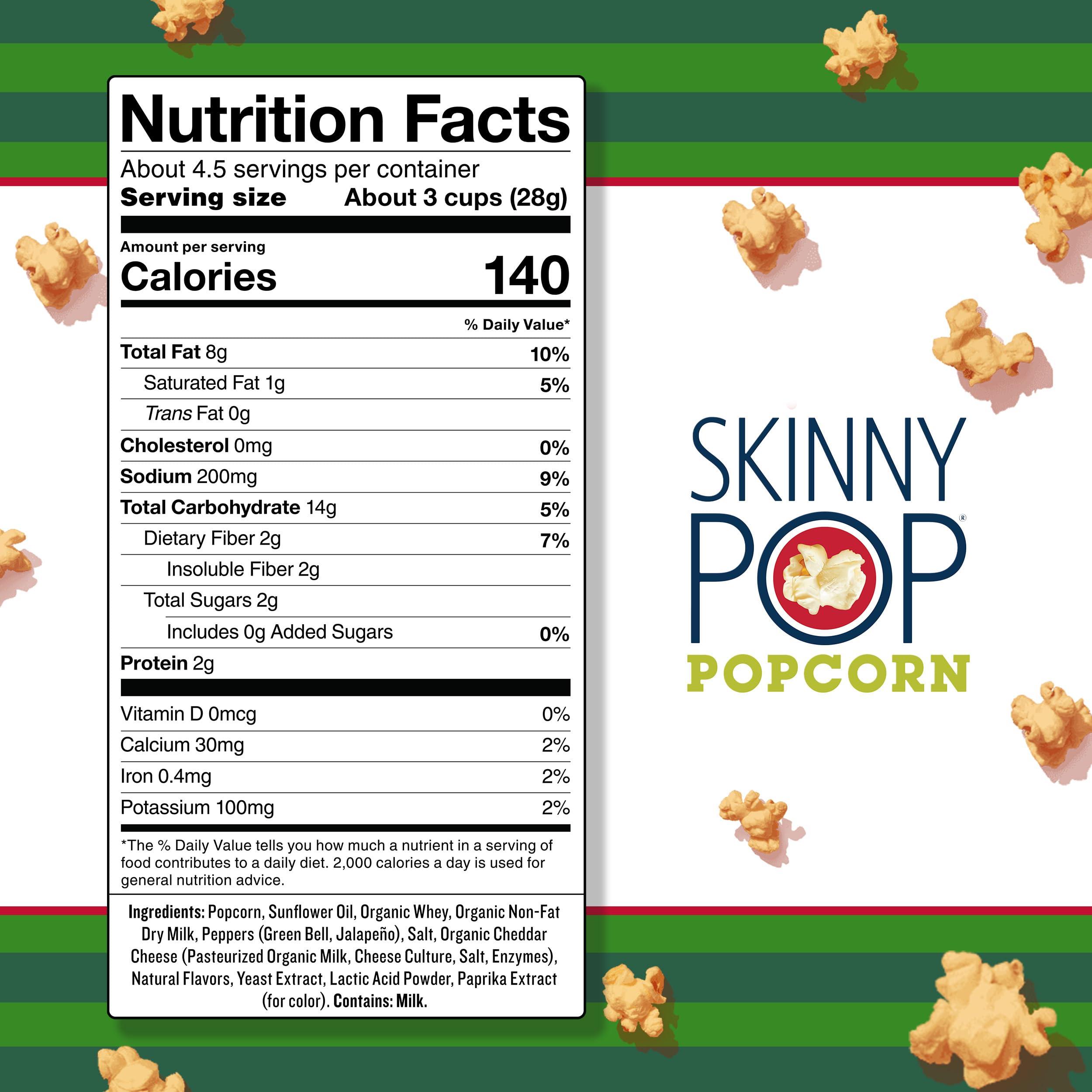 SkinnyPop SkinnyPop Cheddar Jalapeno, 4.4oz Grocery Size Bags, Skinny Pop, Healthy Popcorn Snacks, Gluten Free (Pack of 2)