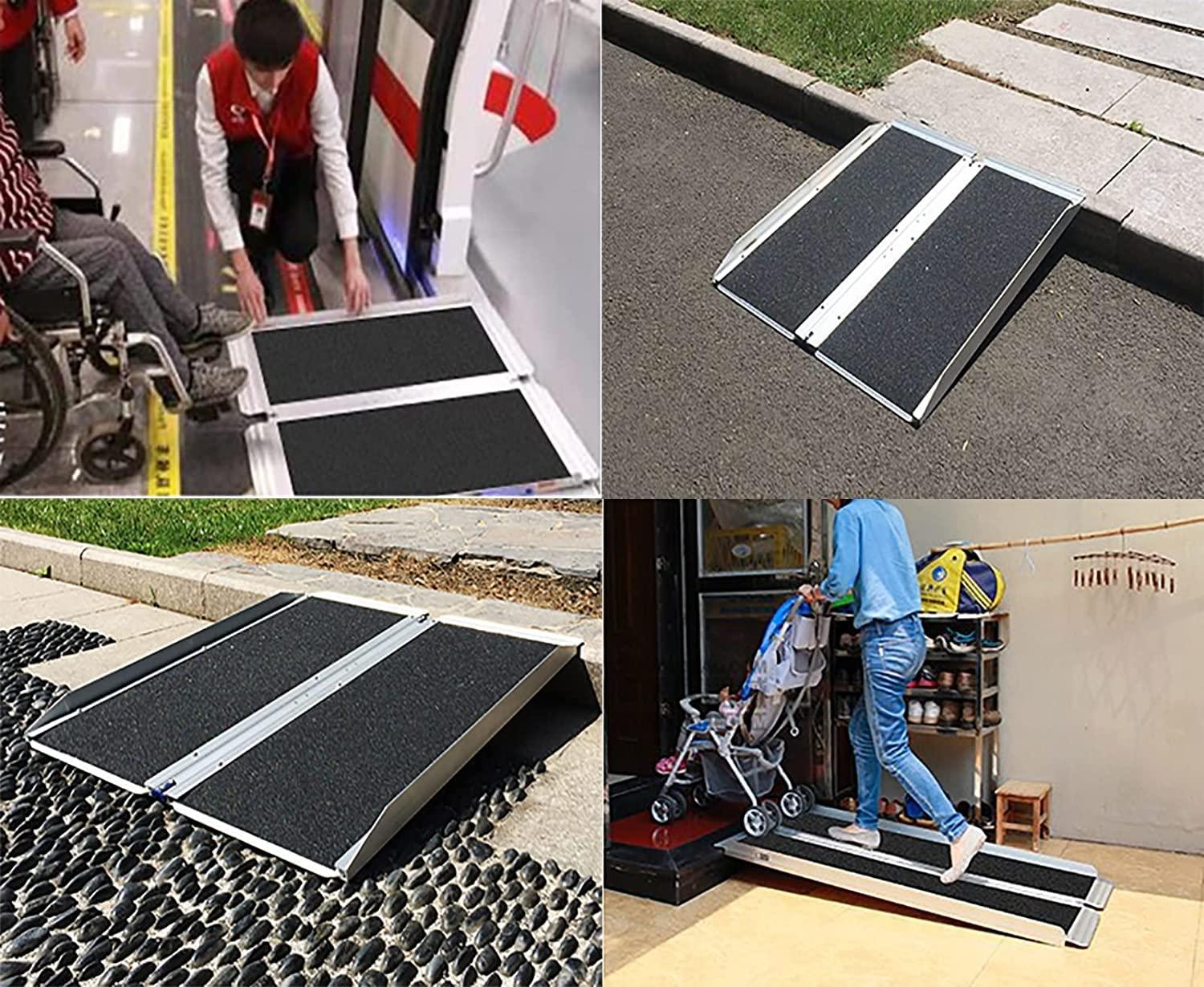 BKEKM Wheelchair Ramp Wheelchair Ramp Aluminum with Handle Threshold Ramp Portable Bridging Ramp Foldable Kerb Ramps for Indoor Outdoor Roadside Slope Anti-Slip
