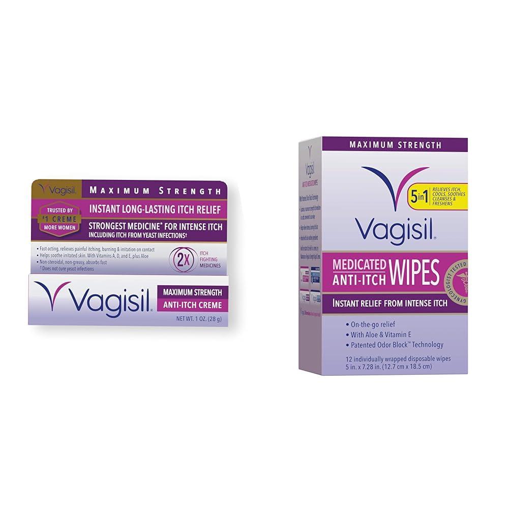 Vagisil Vagisil Maximum Strength Feminine Anti-Itch Cream with Benzocaine for Women & Anti-Itch Medicated Feminine Intimate Wipes for Women, Maximum Strength, Gynecologist Tested, 12 Wipes
