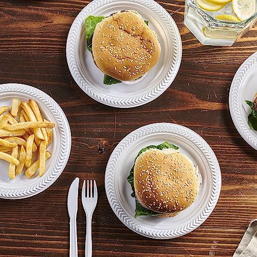 PLASTICPRO PLASTICPRO 400 PCS White Plastic Round Plastic 7 Inch Plates Premium Quality Light Weight Disposable Plastic Dishes Dinner Plates for Parties Weddings