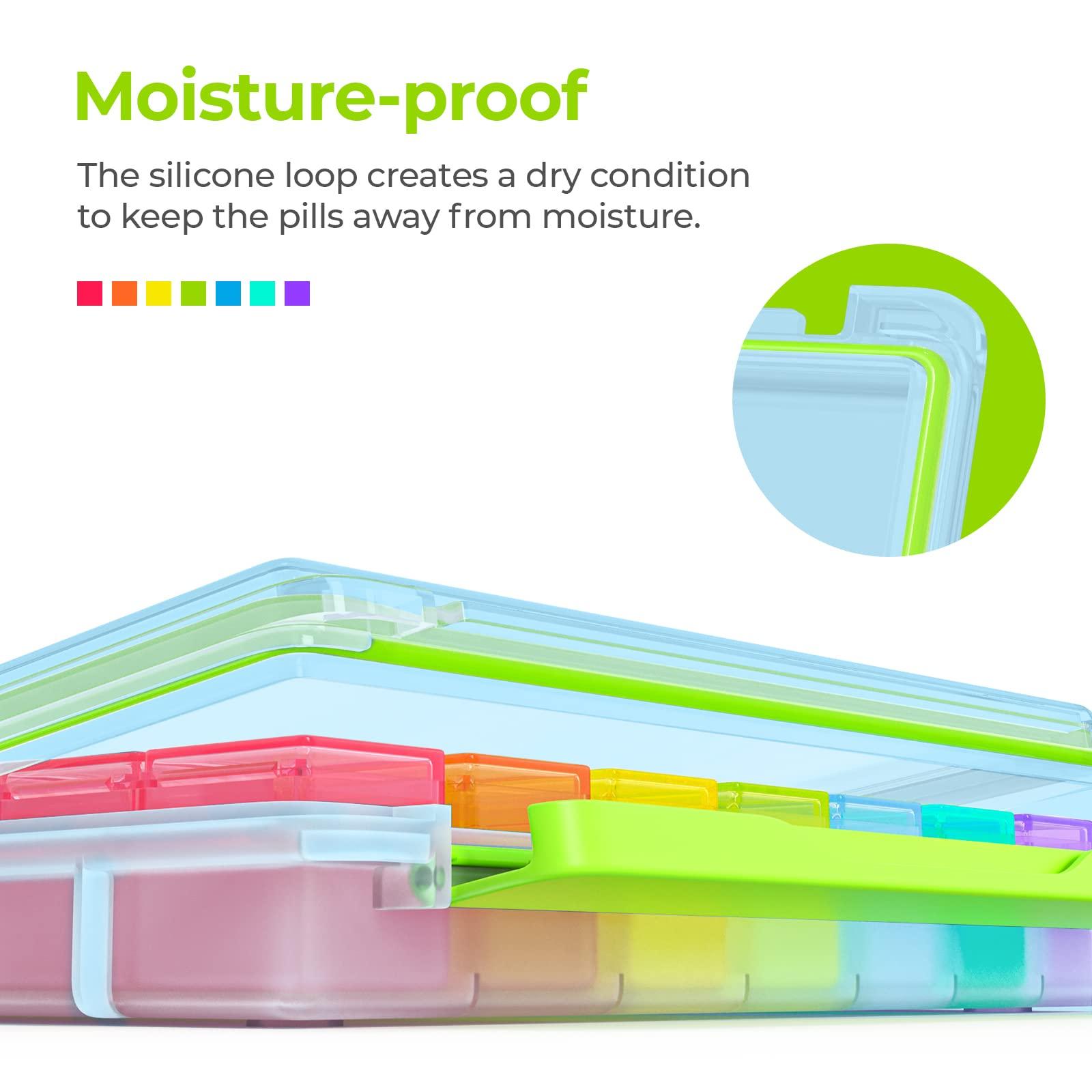 AUVON AUVON iMedassist Moisture-Proof Weekly Pill Organizer 4 Times a Day, Large 7 Day Pill Box Portable for Travel with Removable Individual Pill Containers to Hold Vitamins, Supplements and Medication