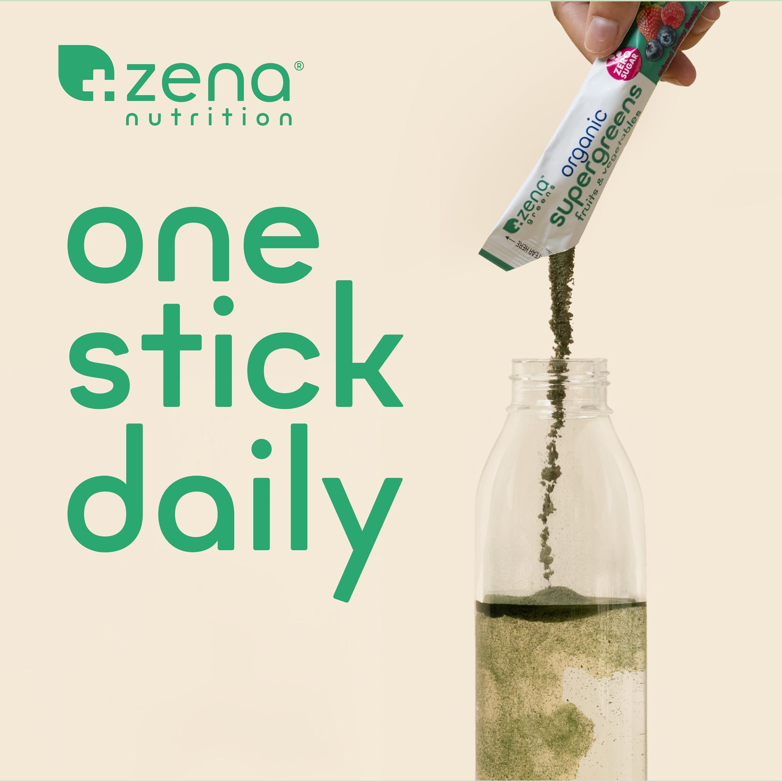 Zena Fit Nutrition Zena Organic Super Greens Powder, 70+ Superfoods Drink Mix, 0 Sugar, 3G Fiber, Fruits, Veggies, Spirulina, Chlorella, Antioxidants, Pre & Probiotics, Digestive Enzymes, Mixed Berry Flavor, 30 Packets