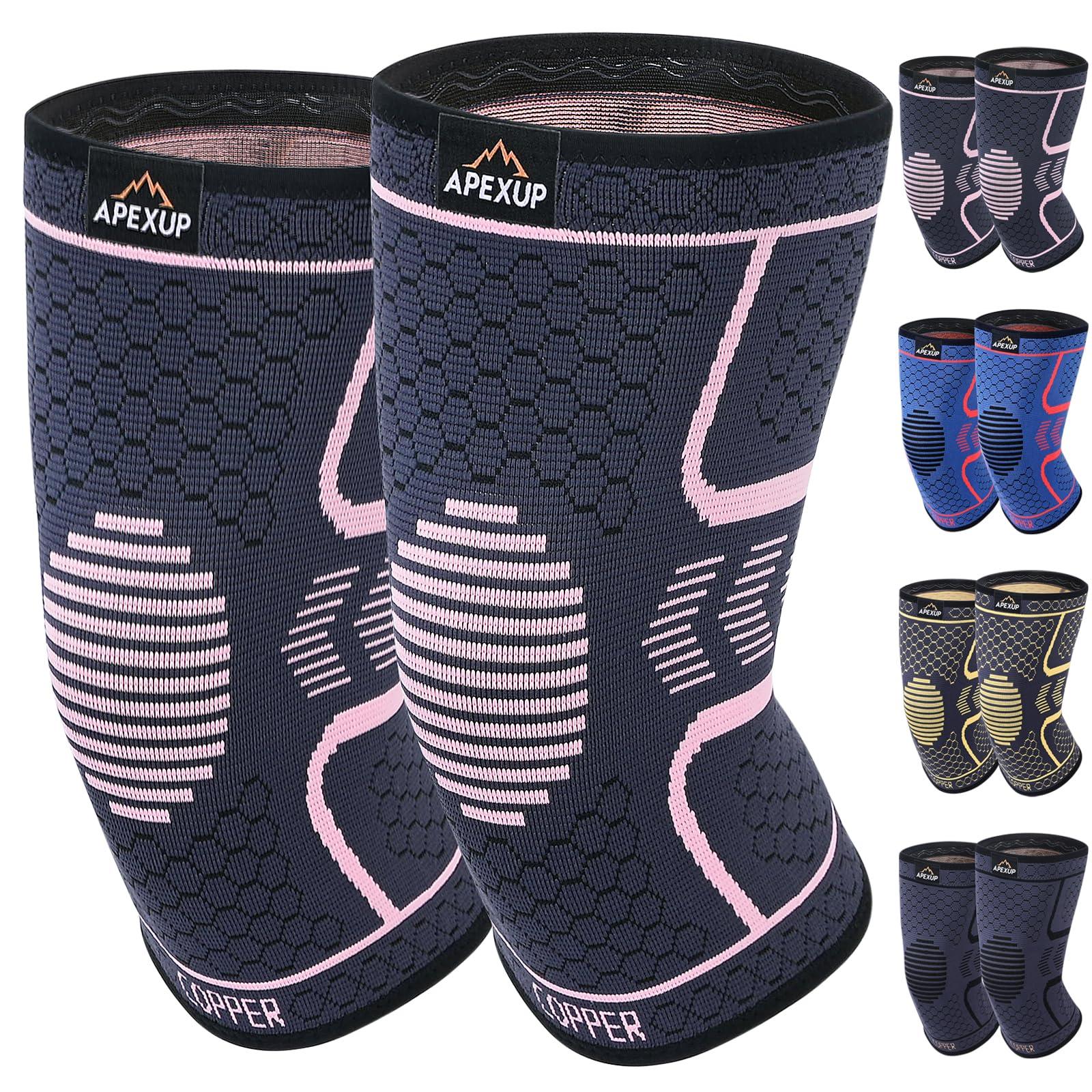 APEXUP APEXUP Copper Knee Brace for Women & Men, 2 Pack Knee Compression Sleeve for Knee Pain, Arthritis Pain Relief, Meniscus Tear, ACL, Knee Support for Running, Fitness, Weightlifting (M, Pink)