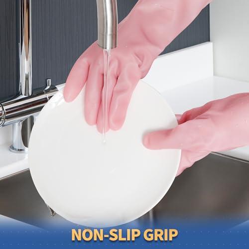 BOOMJOY BOOMJOY PVC Cleaning Gloves, Heavy Duty Dishwashing Gloves, Reusable Medium Gloves for Kitchen, Bathroom, Gardening, Working, Pet Care - Pink & Blue & Yellow, 3 Pairs, Size M