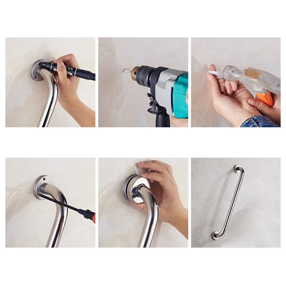 LSXIAO-Wall Art Stainless Steel Grab Rails, Bathroom Non-slip Handle, Old Man Handicapped Barrier-free Safety Handle, Bathroom Handle, Toilet Railing including Mounting Screws ( Color : Silver , Size : 60cm )