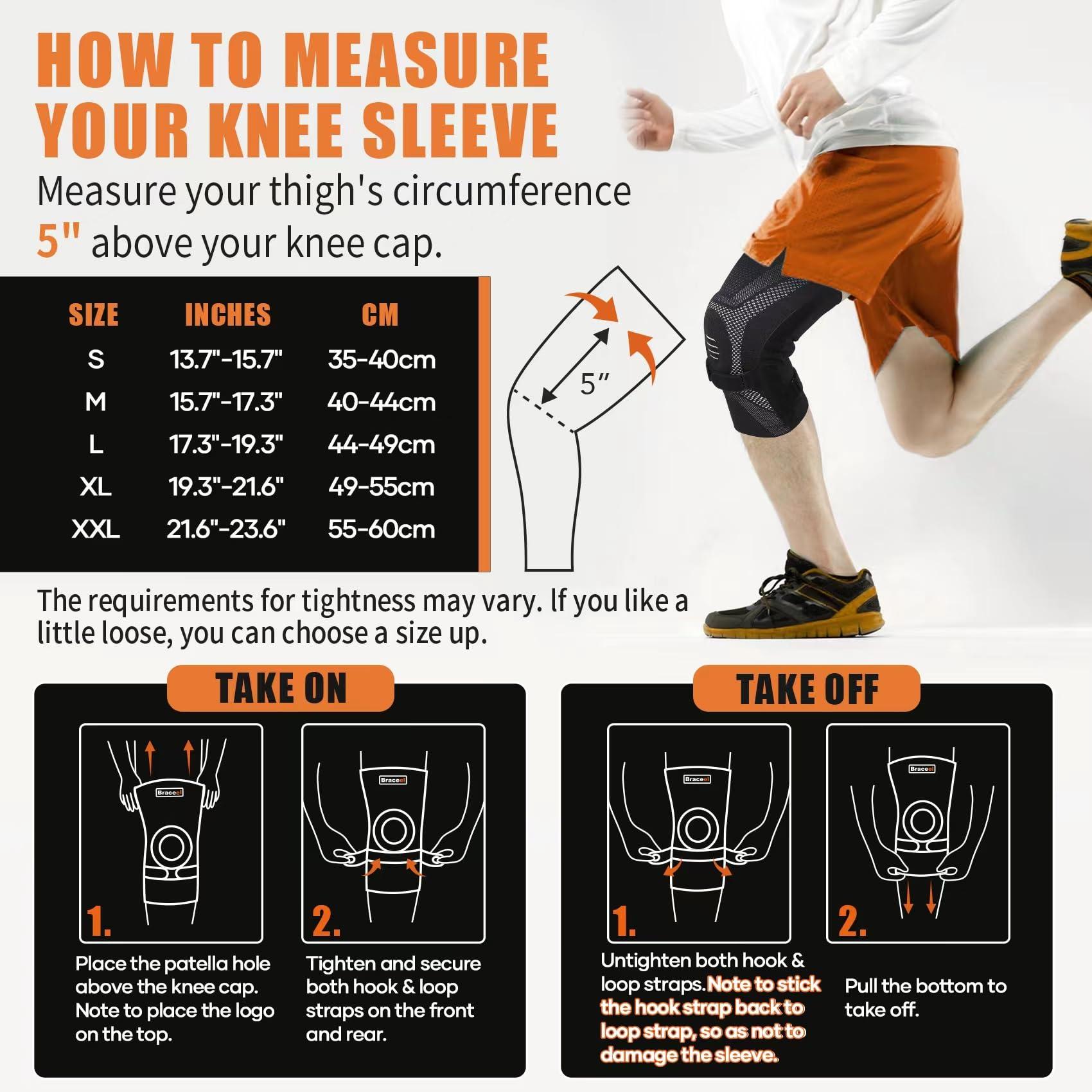 Braceel Braceel knee compression sleeve for knee pain Men & Women, with Patella Gel Pad & Side Stabilizers, Patella Stabilizing Knee Support Brace for Men, Women, Workout, ACL, PCL, MCL, Meniscus Tear,