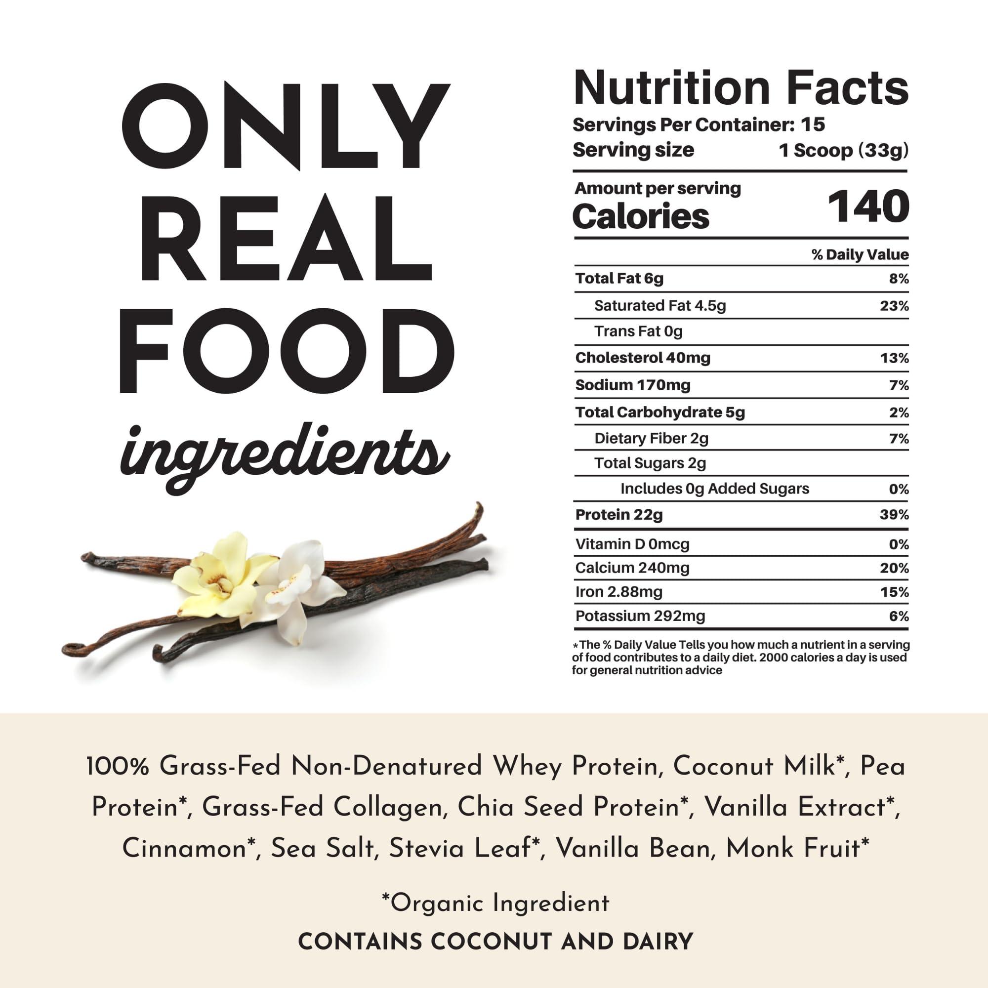 JUST INGREDIENTS JUST INGREDIENTS Vanilla Protein Powder | 15 Servings | 100% Grass-Fed Whey | Non-GMO, Gluten-Free, No Artificial Flavors