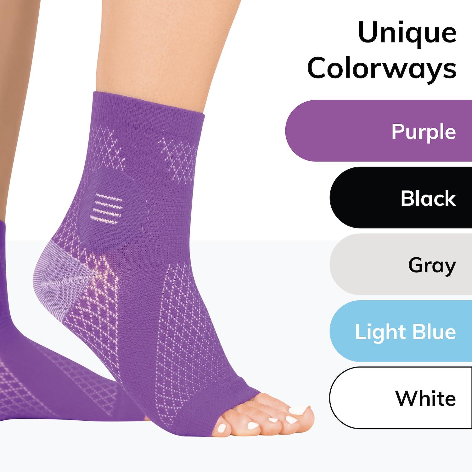 BraceAbility BraceAbility Neuropathy Socks (Pair) - Peripheral Neuritis Compression Diabetic Toeless Foot Sleeves for Nerve Damage Pain in Feet, Ankle Gout, Plantar Fasciitis Relief Brace for Men and Women (M - Purple)