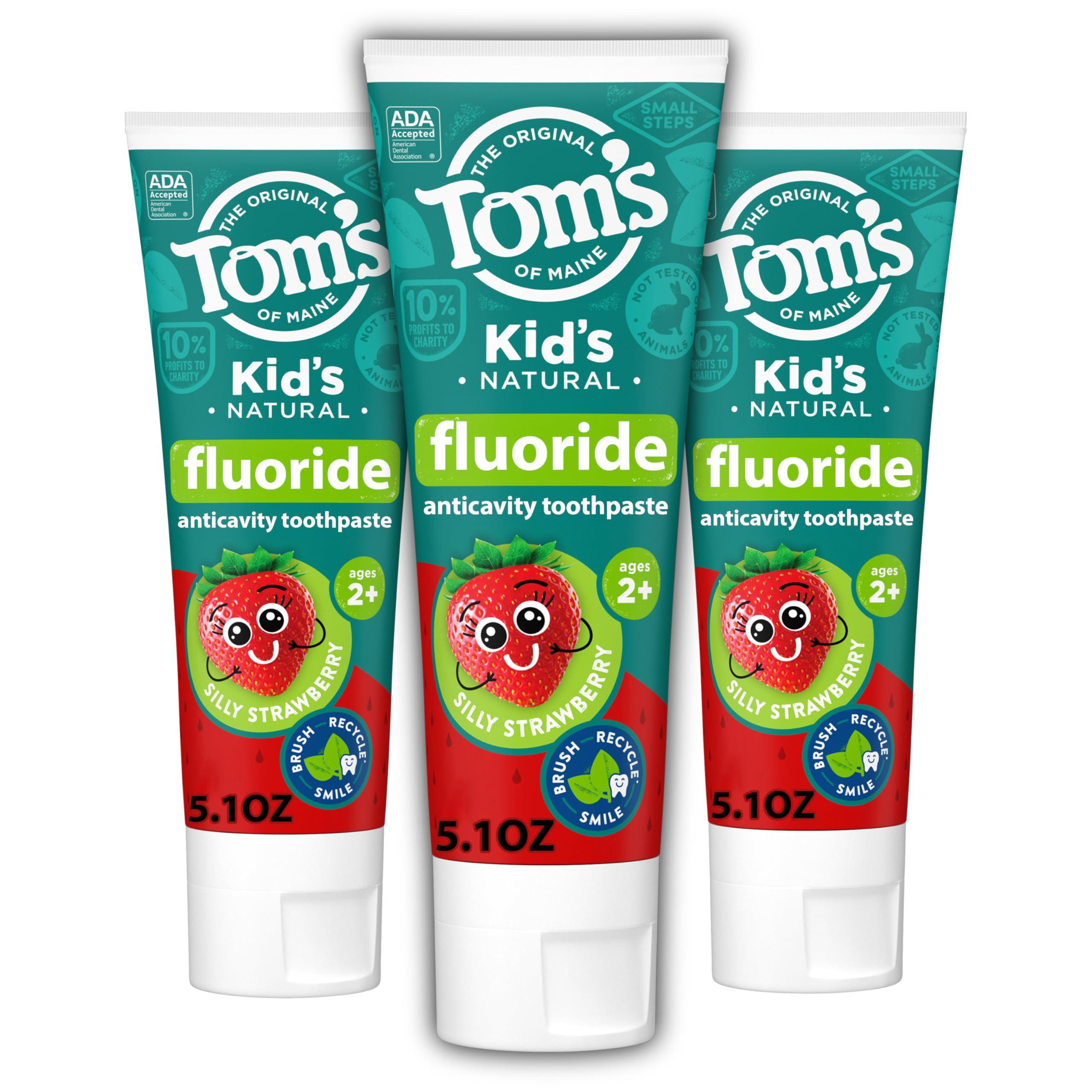Tom's of Maine Tom's of Maine ADA Approved Fluoride Children's Toothpaste, Natural Toothpaste, Dye Free, No Artificial Preservatives, Silly Strawberry, 5.1 oz. 3-Pack (Packaging May Vary)