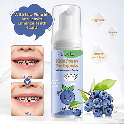 Pegciz Foam Toothpaste Kids with Fruit Flavor, Toddler Toothpaste with Low Fluoride for U Shaped Toothbrush, Foaming Toothpaste and Mouthwash for Dental Care for Children (Blueberry+Strawberry+Orange)